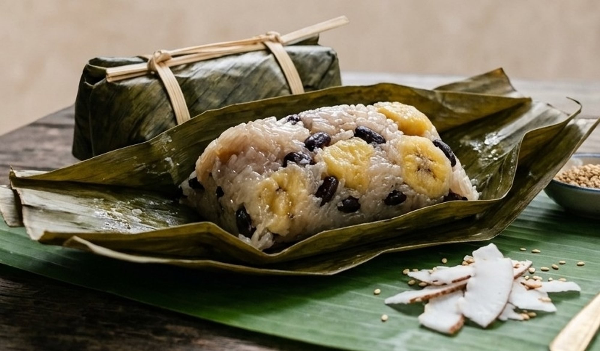 Sweet Sticky Rice with Bananas and Black Beans