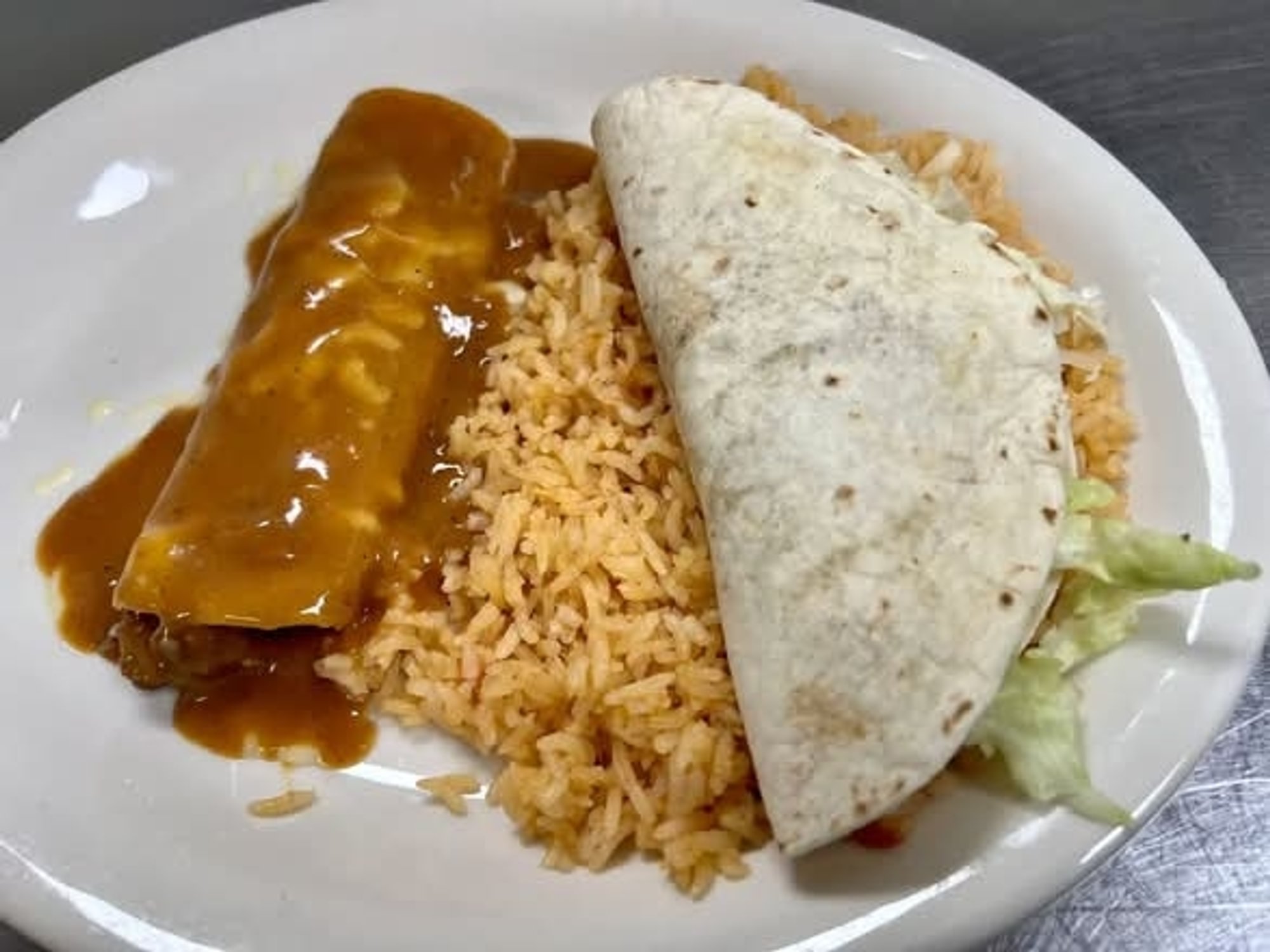 Beef Enchilada, Beef Burrito & Rice
