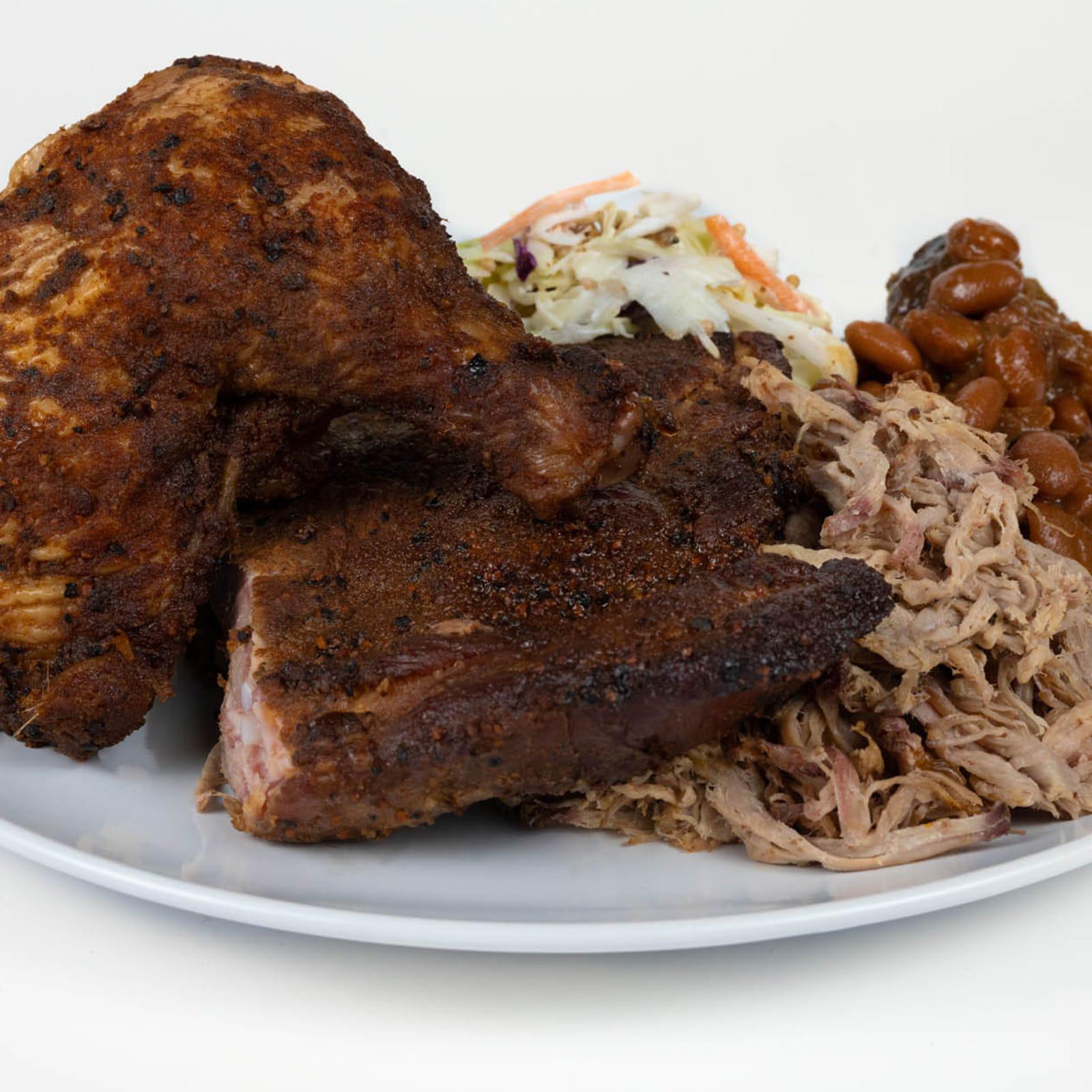Ribs, Chicken, and Pulled Pork Sampler