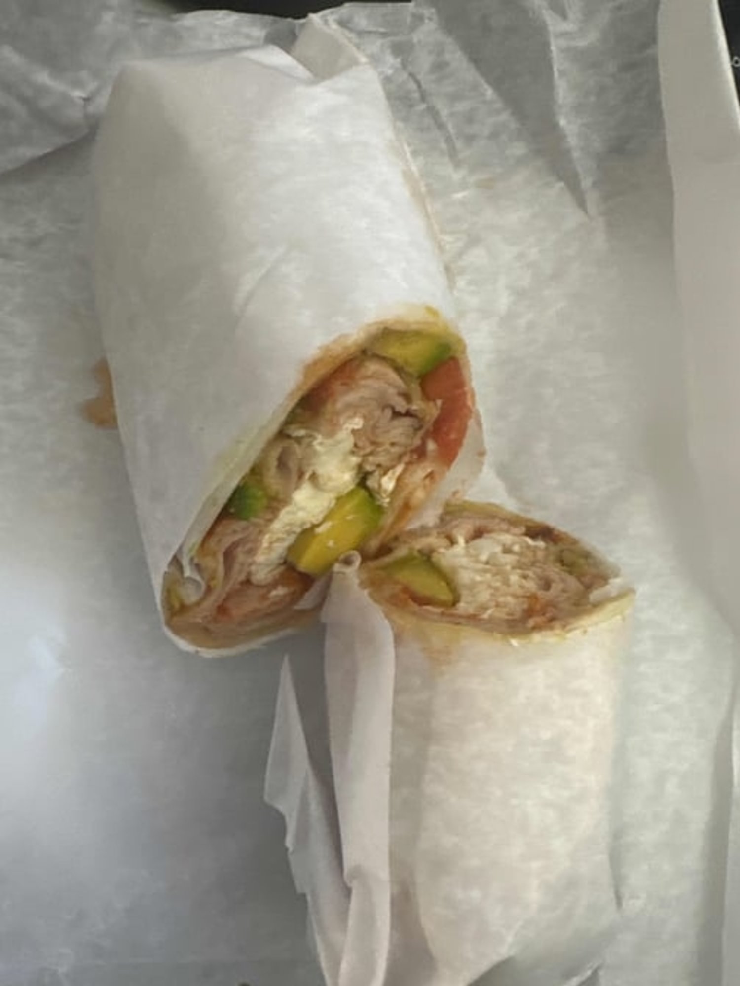 4. Three Egg Whites Wrap with Honey Turkey and Sliced Avocado