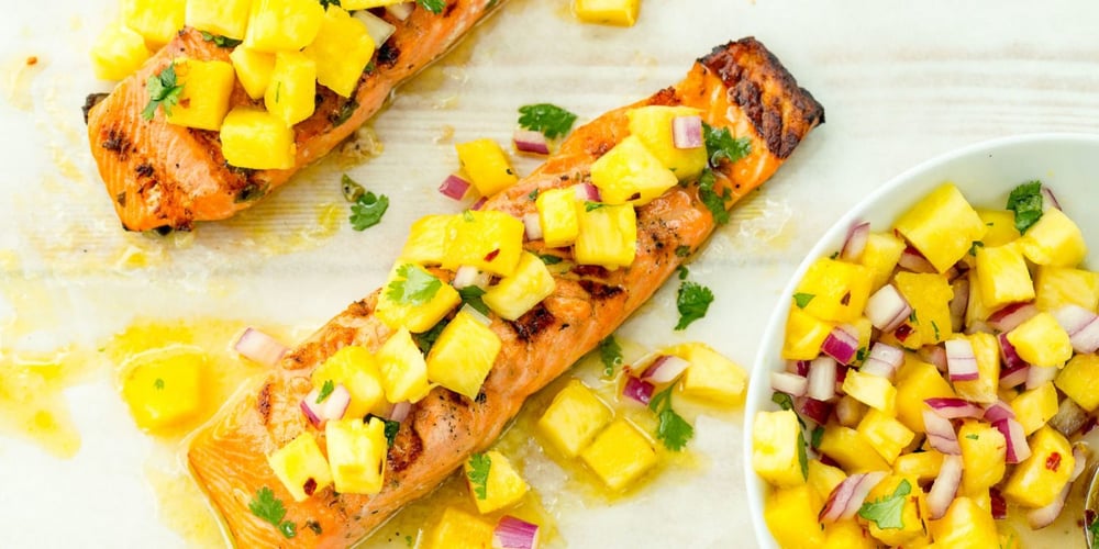 Pineapple Coco Salmon (Mash+veggies)