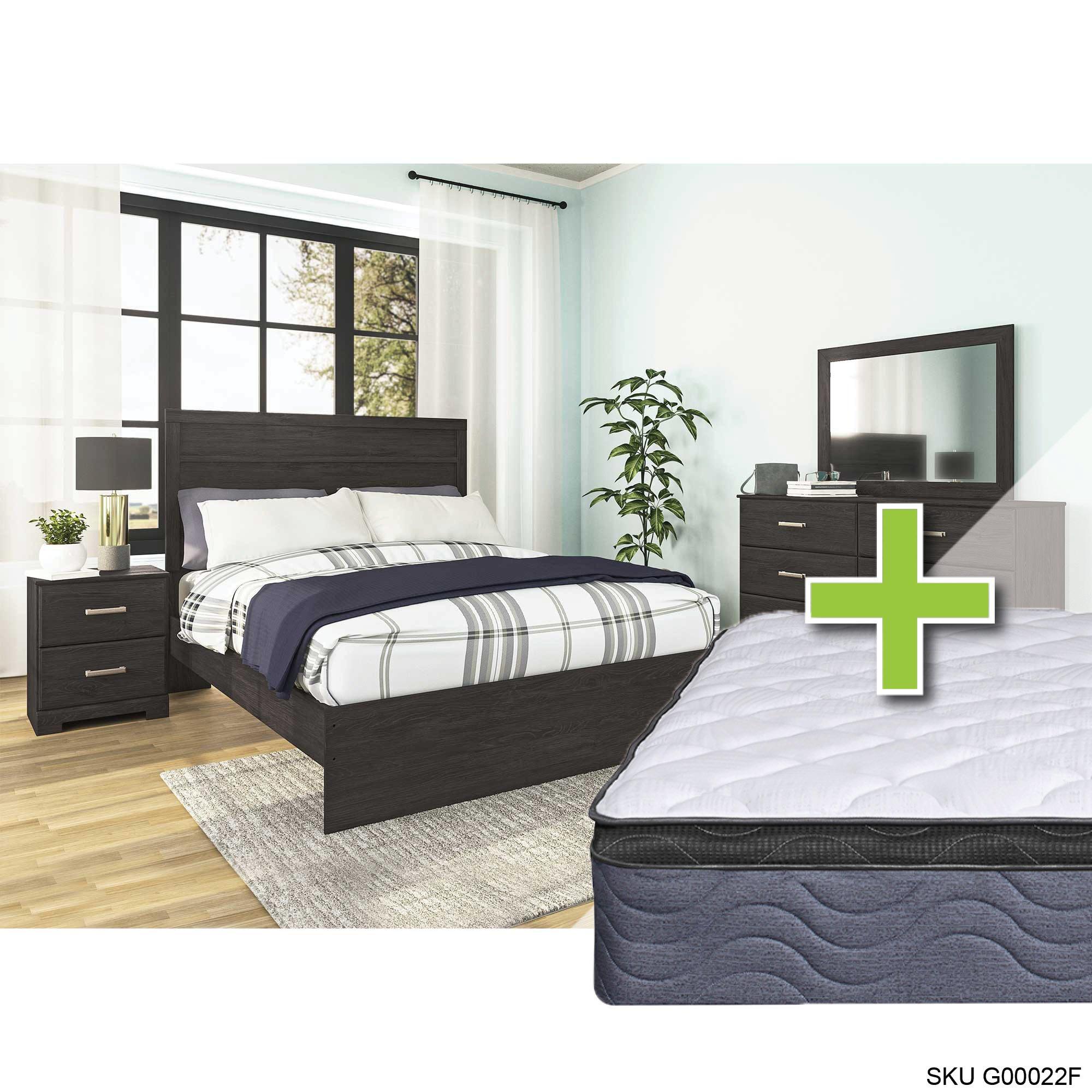 Queen Belachime Bed w/9.5" Pillow Top Med. Plush Mattress & Dresser, Mirror, Nightstand