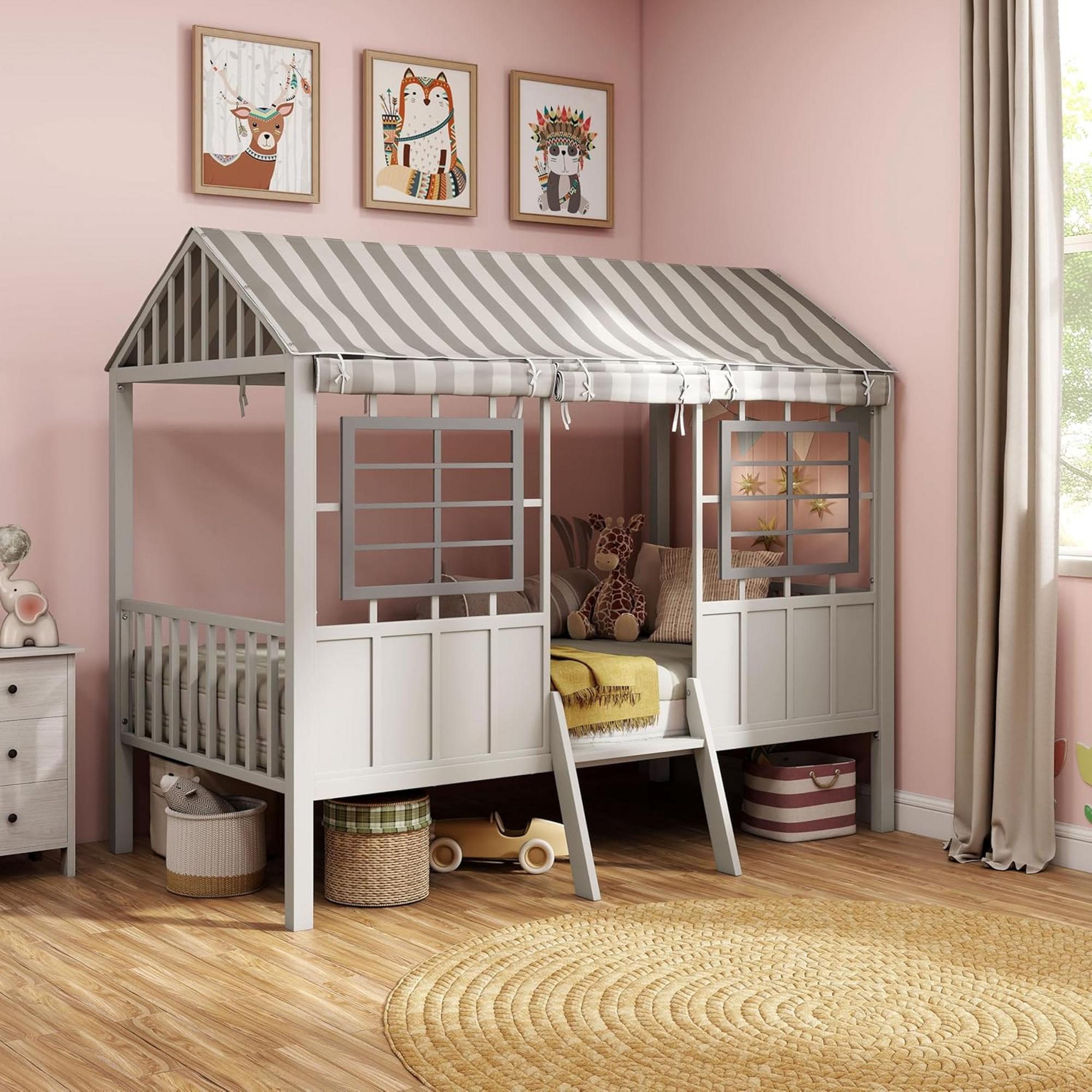 Twin Kids House Bed - Gray