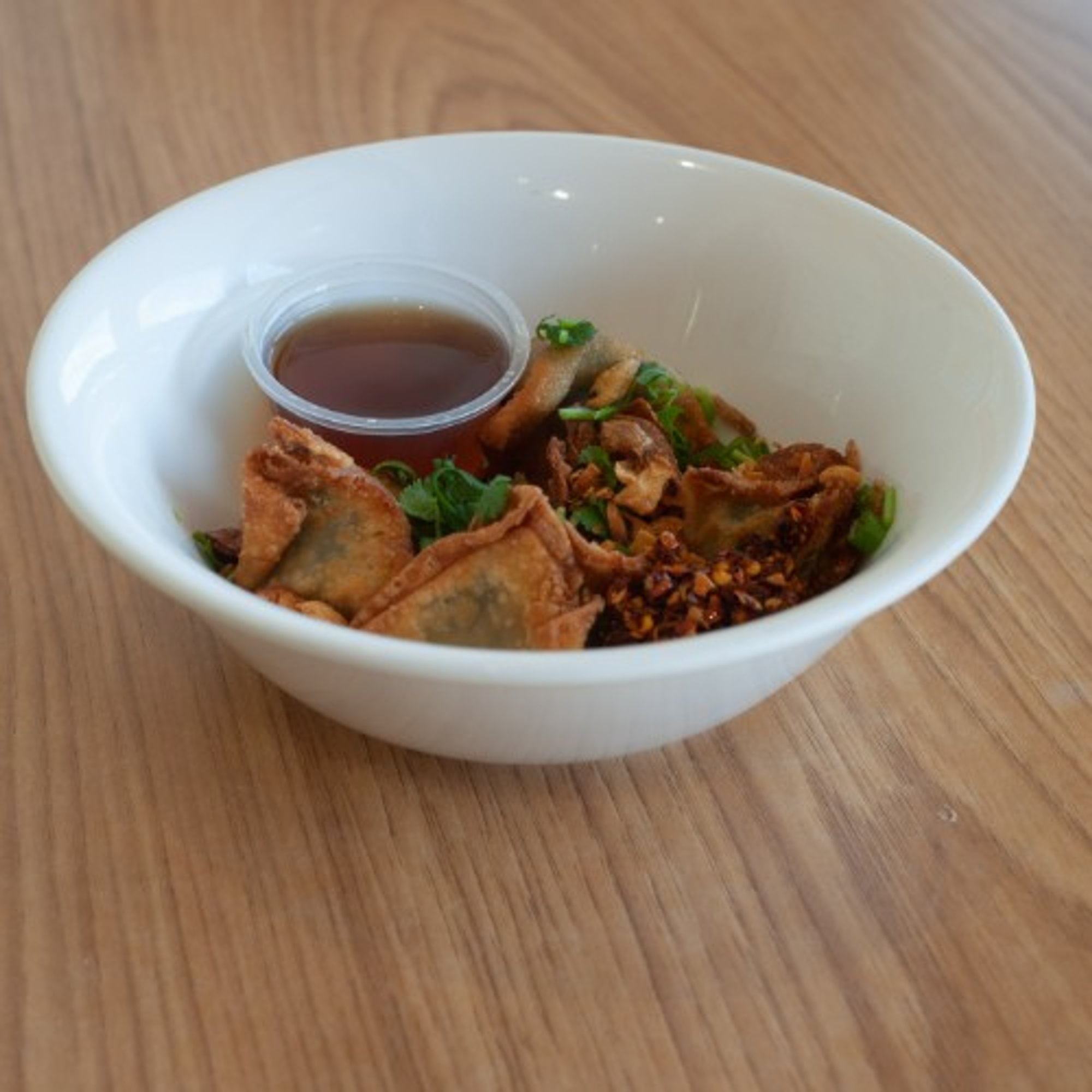 Fried Tofu Won Ton in Gluten Free Spicy Soy Sauce
