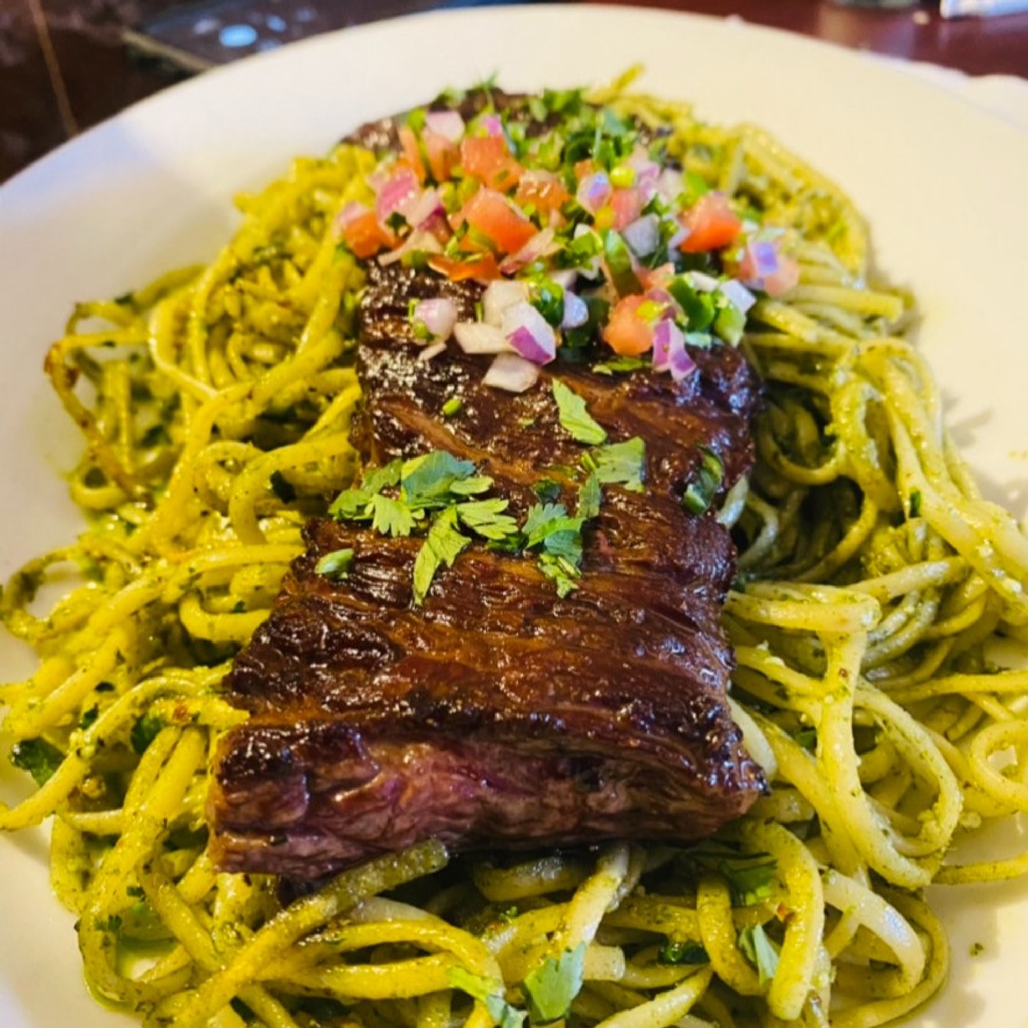 Fetuccine A La Huancaina Filet Mignon