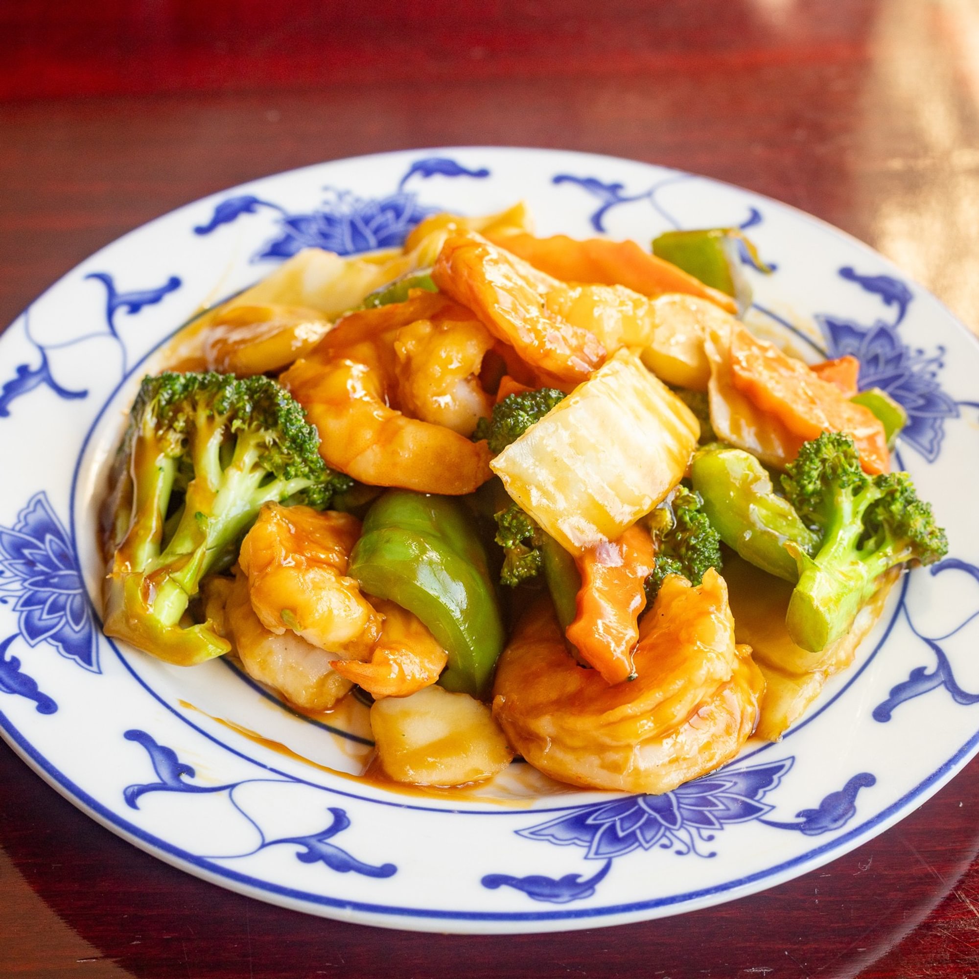 80. Jumbo shrimp with mixed vegetables