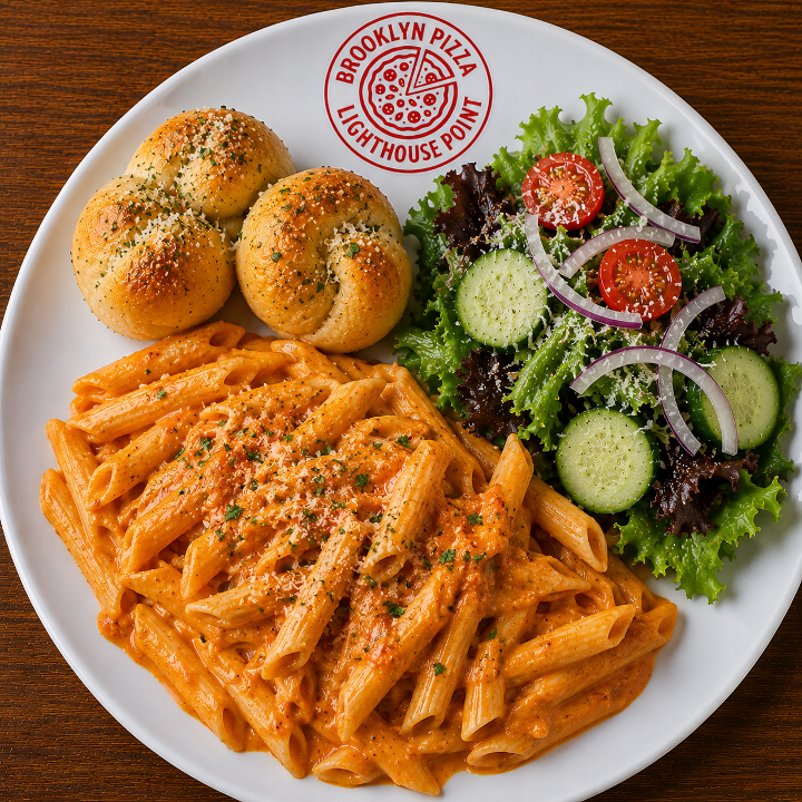 Lunch Penne Vodka (2 Garlic Knots + Side Salad)