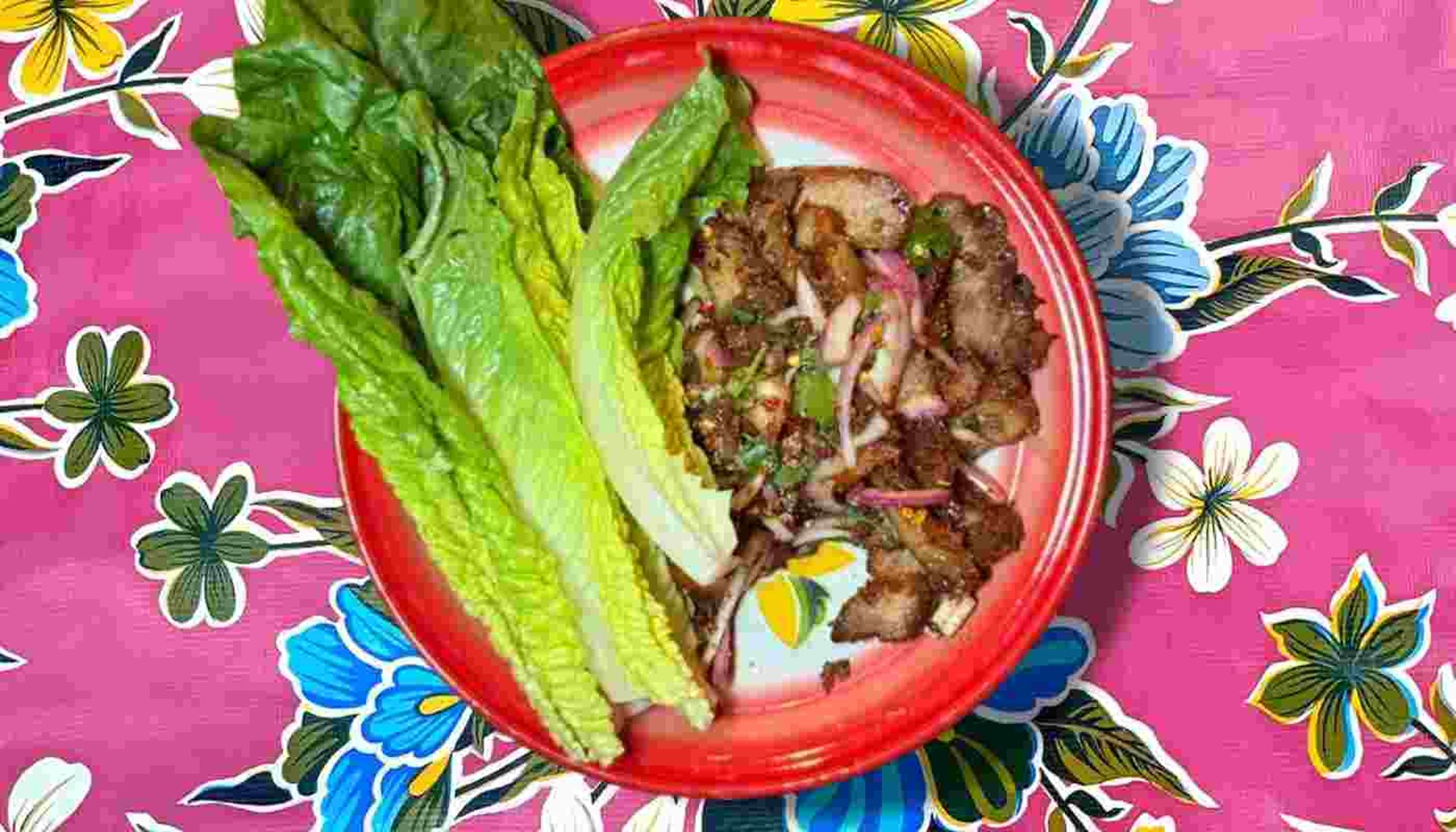 YUM MOO TOD ( Spicy Fried Pork Belly Salad)