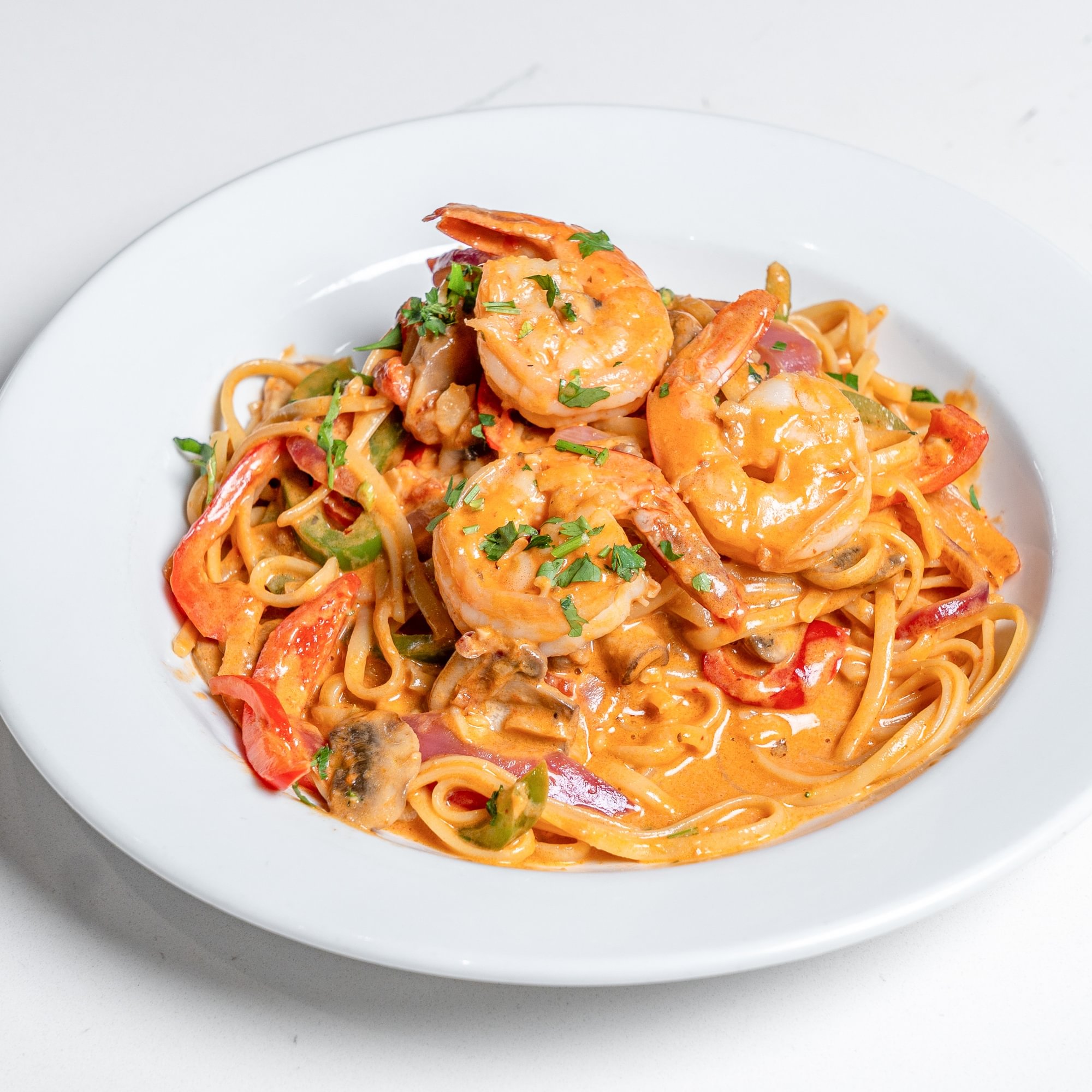 Thai coconut curry linguine with prawns dinner