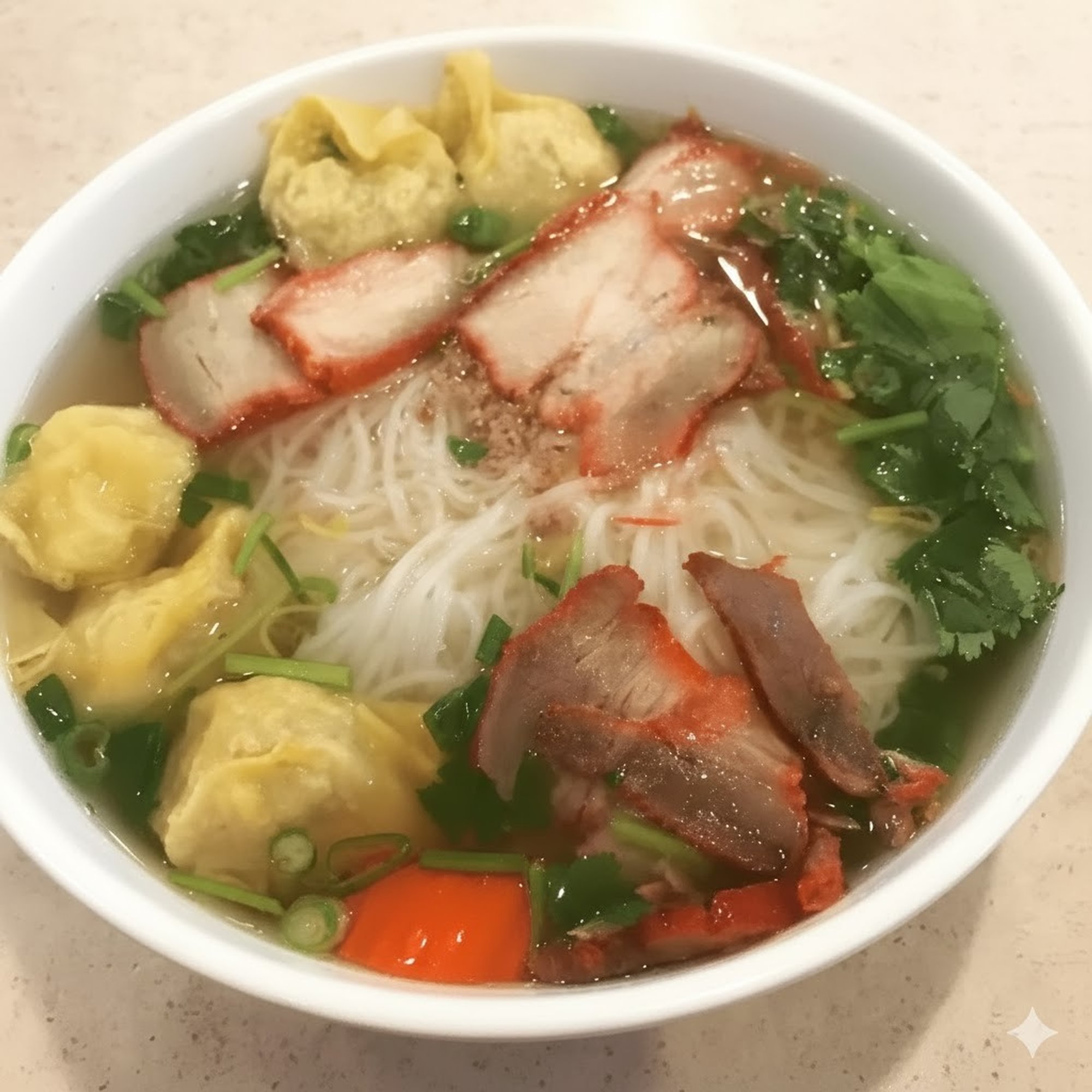 Wonton & BBQ Pork Belly Rice Noodle Soup