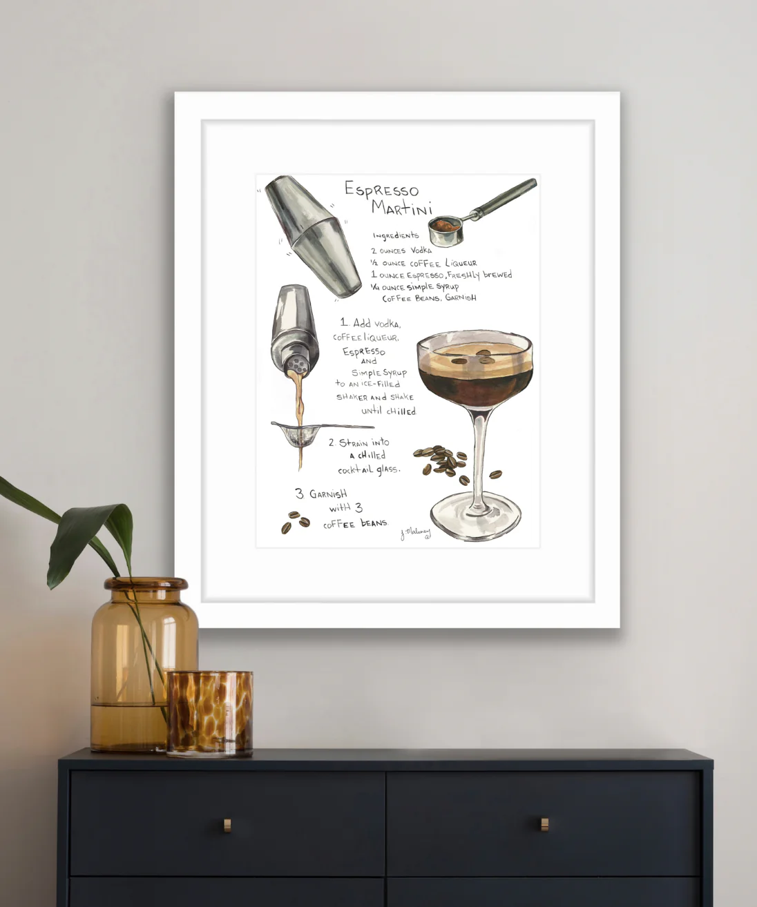 Espresso Martini - Cocktail Recipe Art: Black Frame / 11 x 14 Matted Print