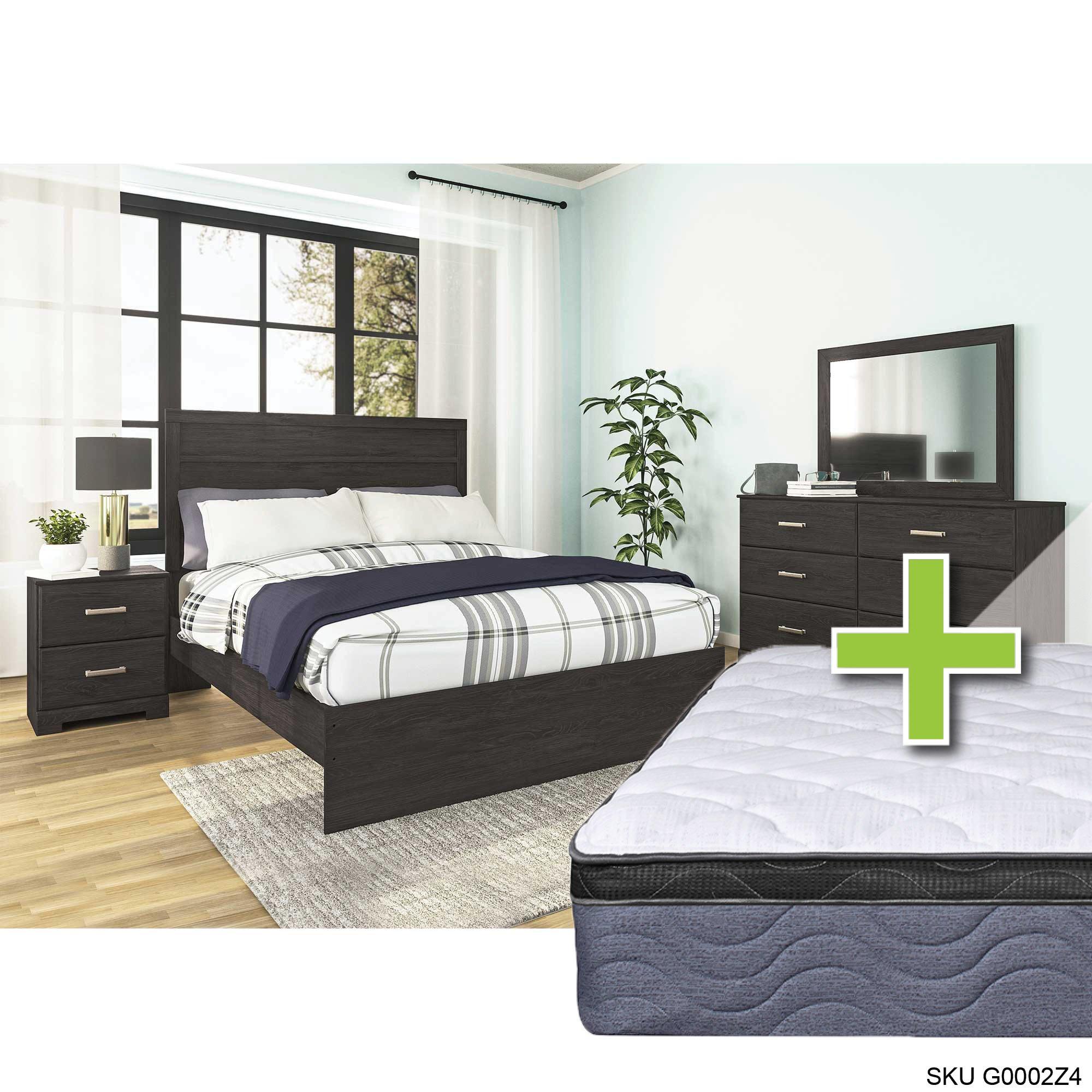 Queen Belachime Bed w/9.5" Tight Top Extra Firm Memory Foam Mattress & Dresser, Mirror, Nightstand