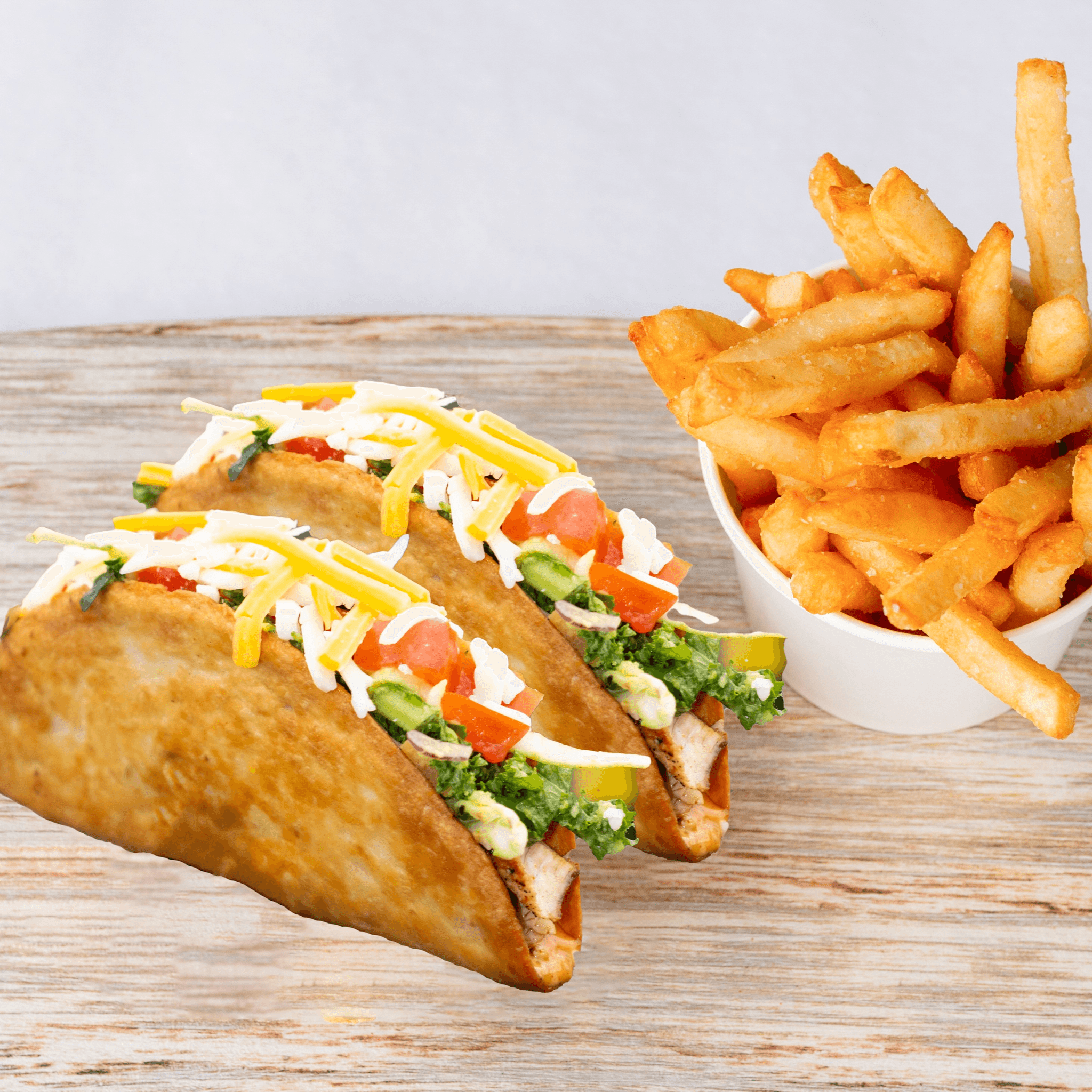 Two Crunchy Tacos with fries