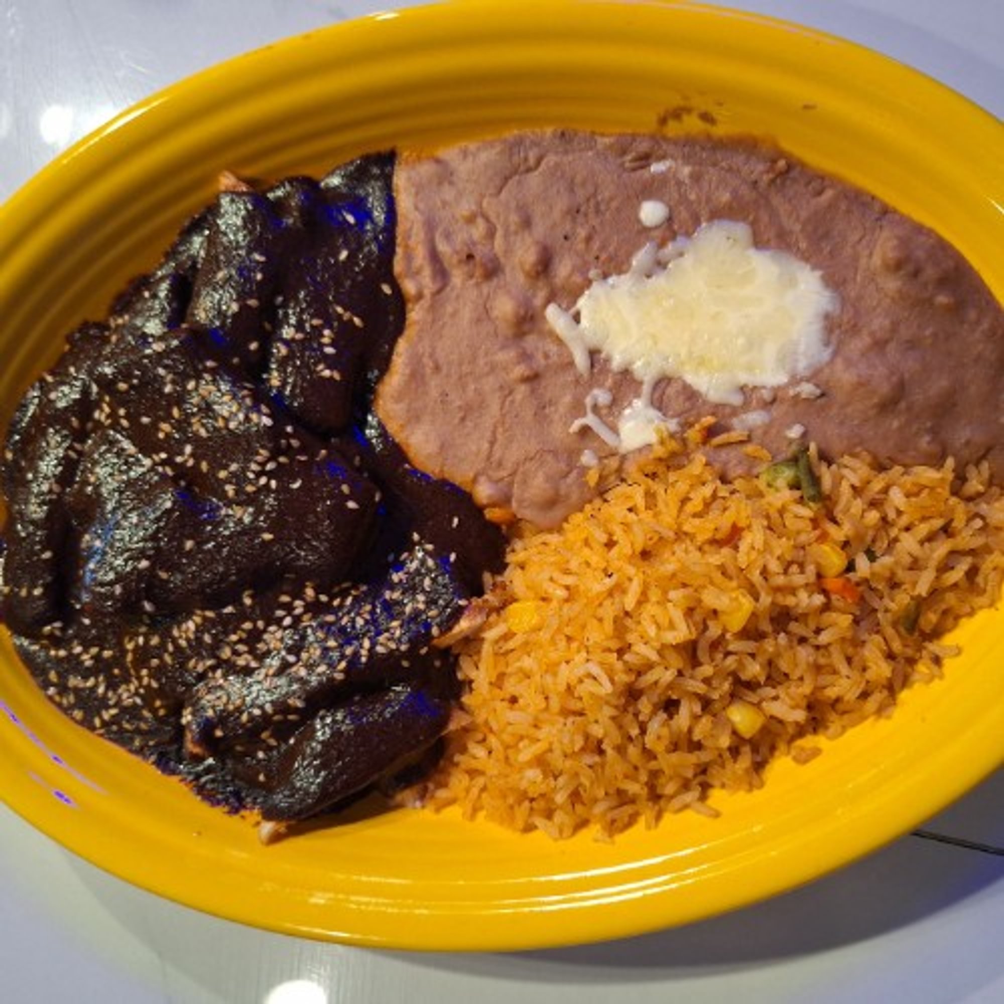 Chicken Mole, Rice and Beans