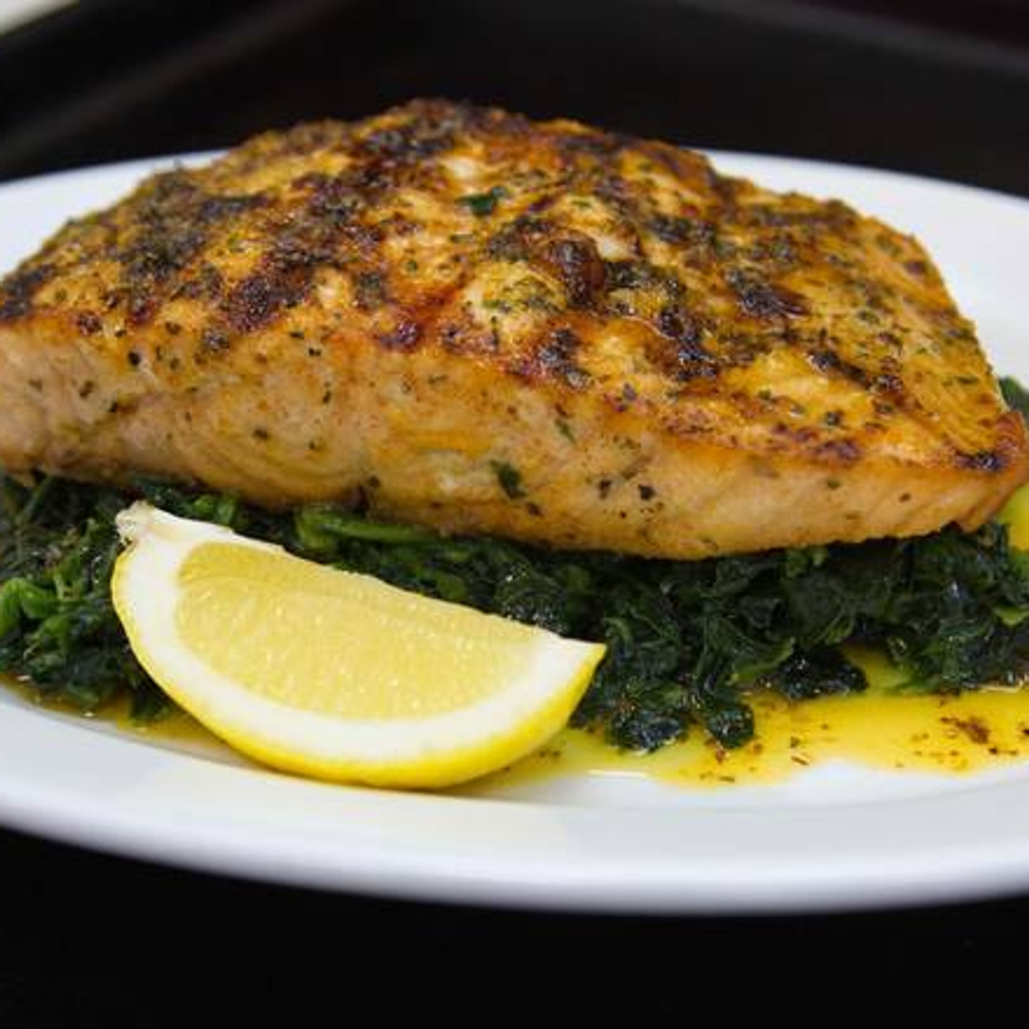 Grilled Salmon Over Spinach