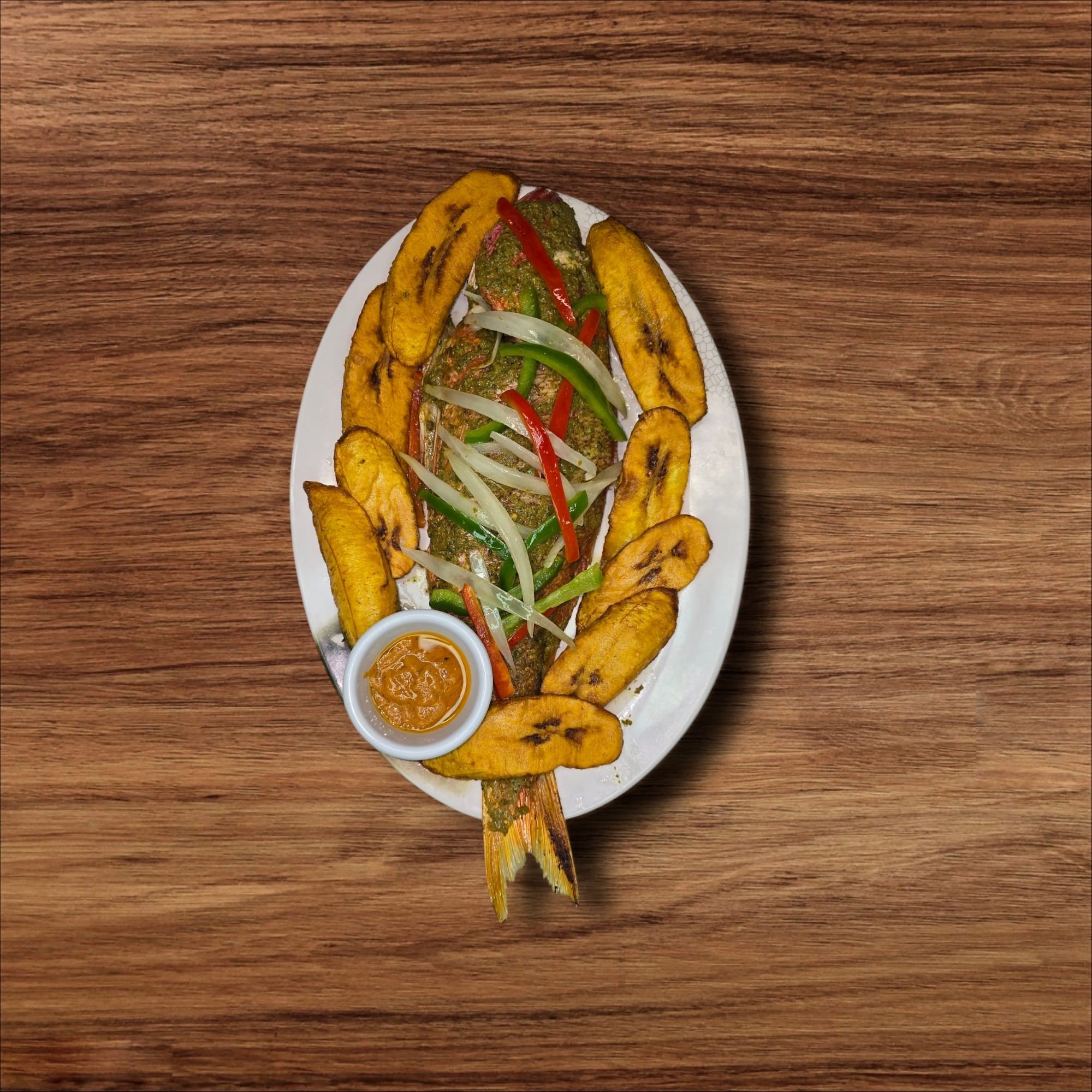 Grilled Fish with Fried Plantains or Jollof Rice