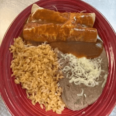 5. Two Beef Enchiladas, Rice & Beans
