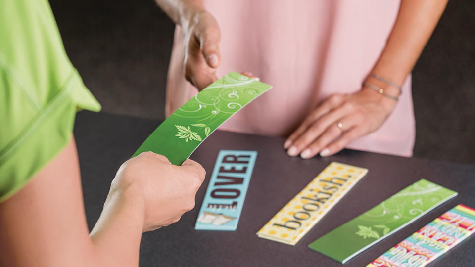 Customer inspecting bookmarks