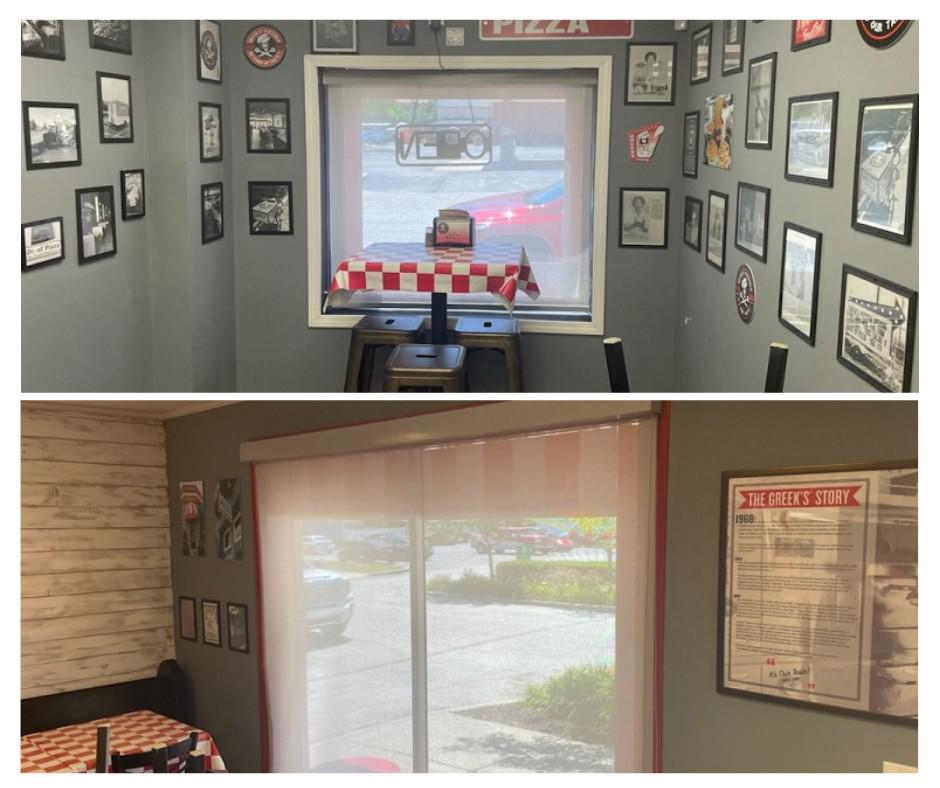 Need a super easy way to make restaurant dining spaces more comfortable without distracting from your deÌcor? That's what our Solar Shades are all about! You can see them here in this awesome Mooresville restaurant!