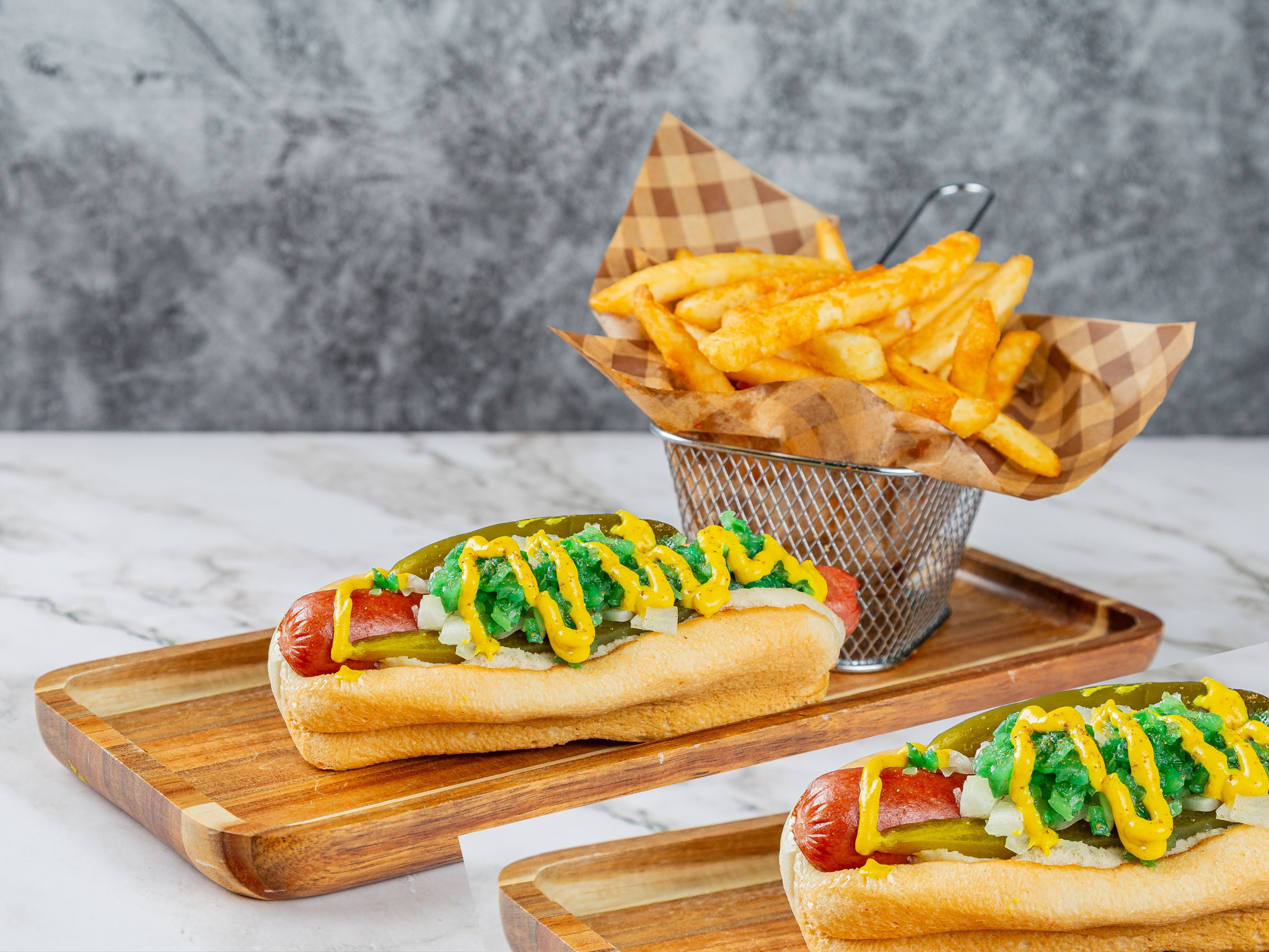 2 Chicago Style Hot Dogs With Fries