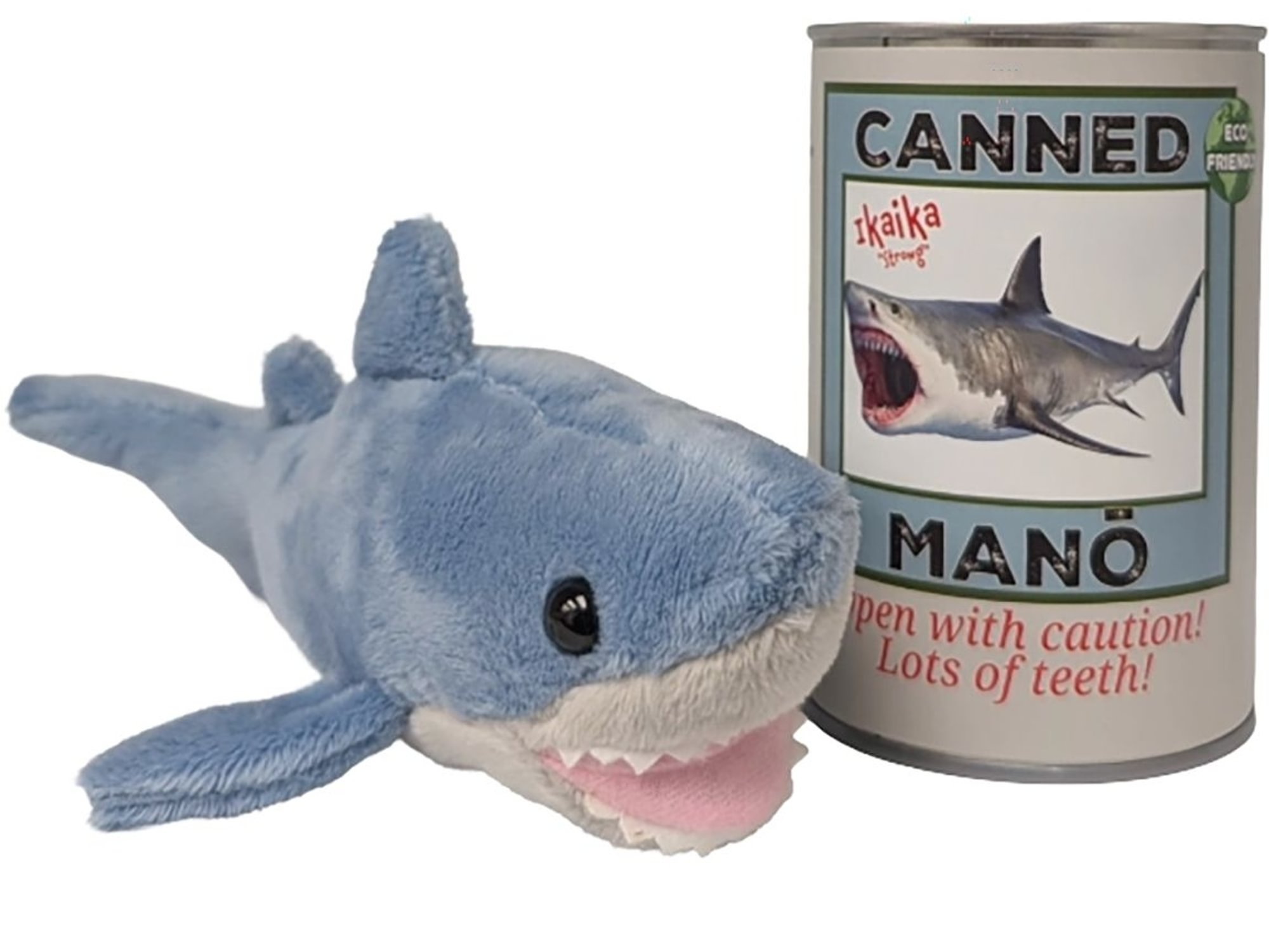 Hawaiian Canned Mano | Stuffed Shark Plush w/Jokes Foil Lid