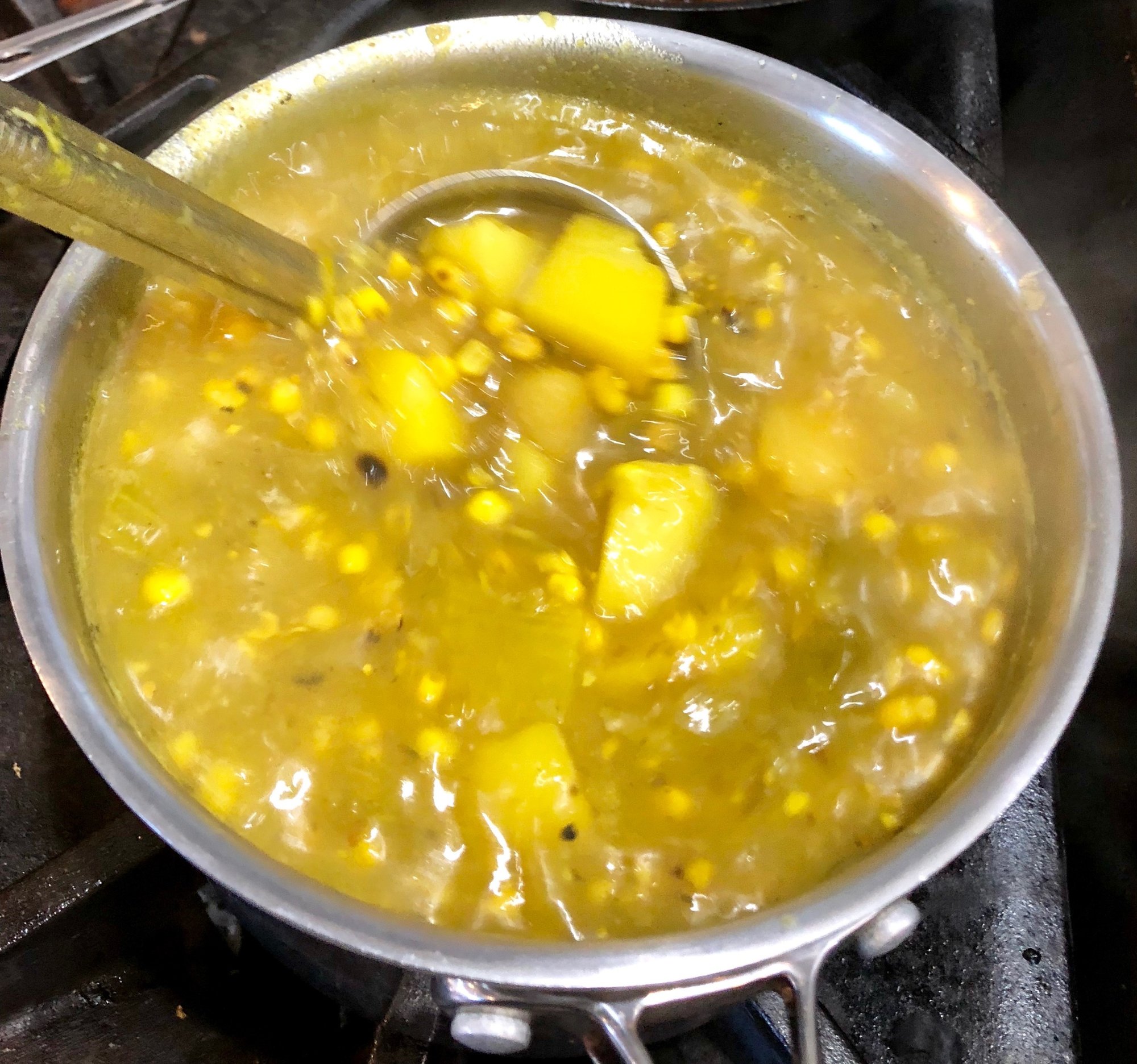 Israeli Street Corn Chowder (VG), PB cheese, Cilantro, Onions