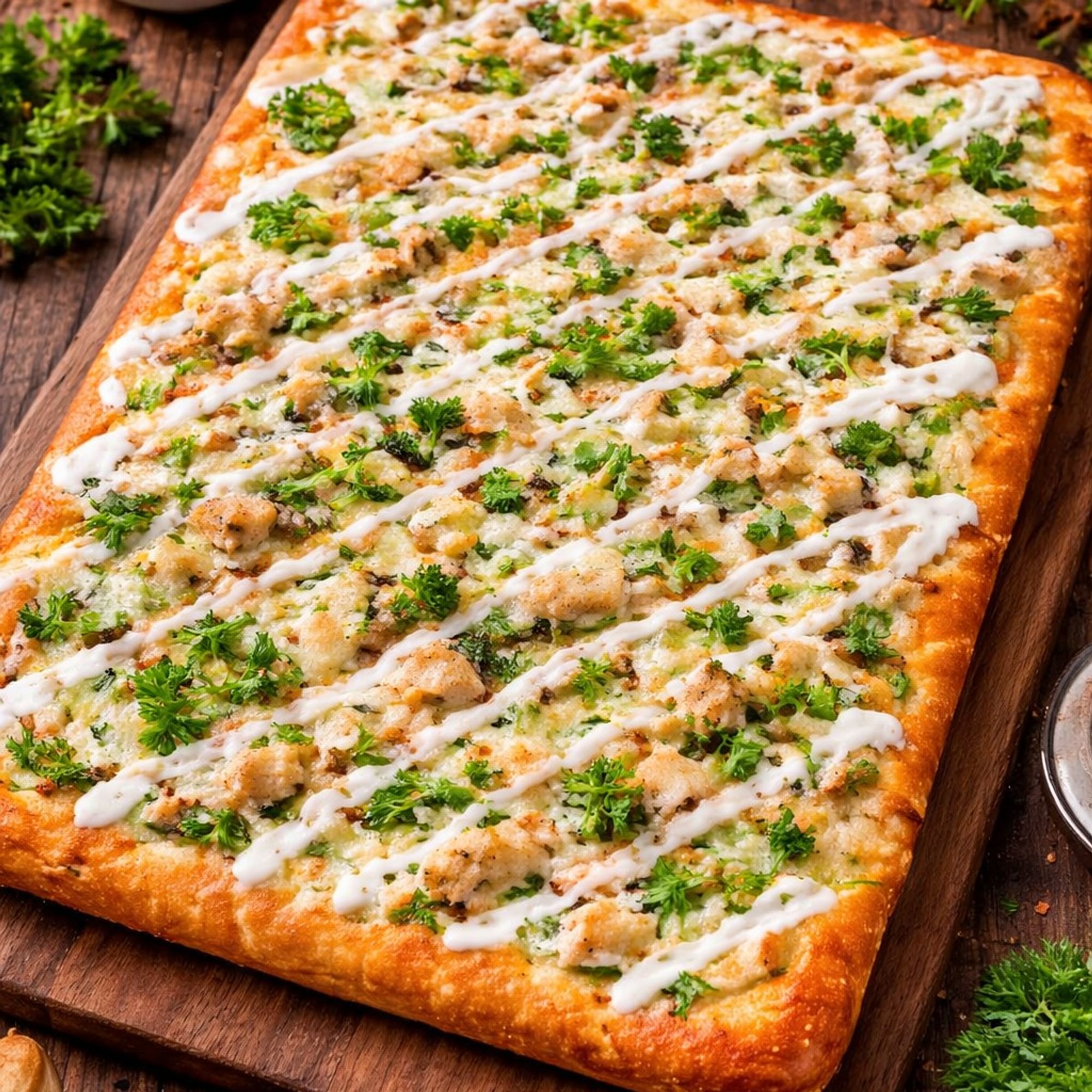 Sicilian Broccoli Chicken Ranch Pizza
