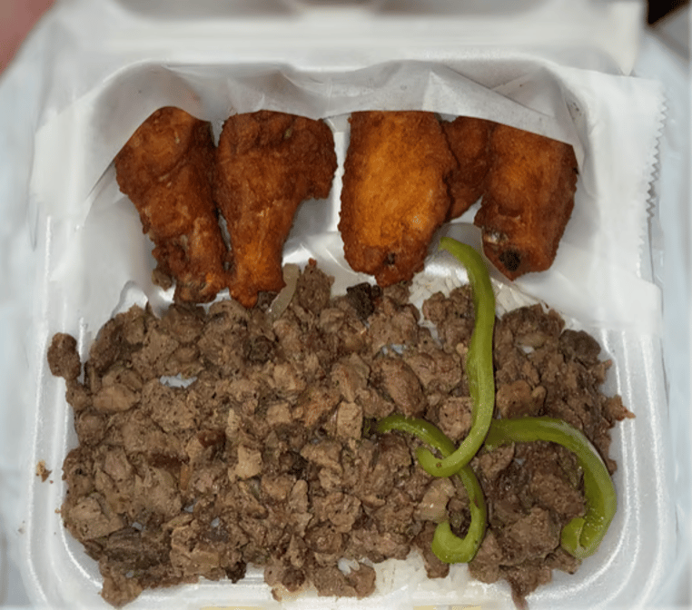 Pepper Steak & Rice with Chicken Wings