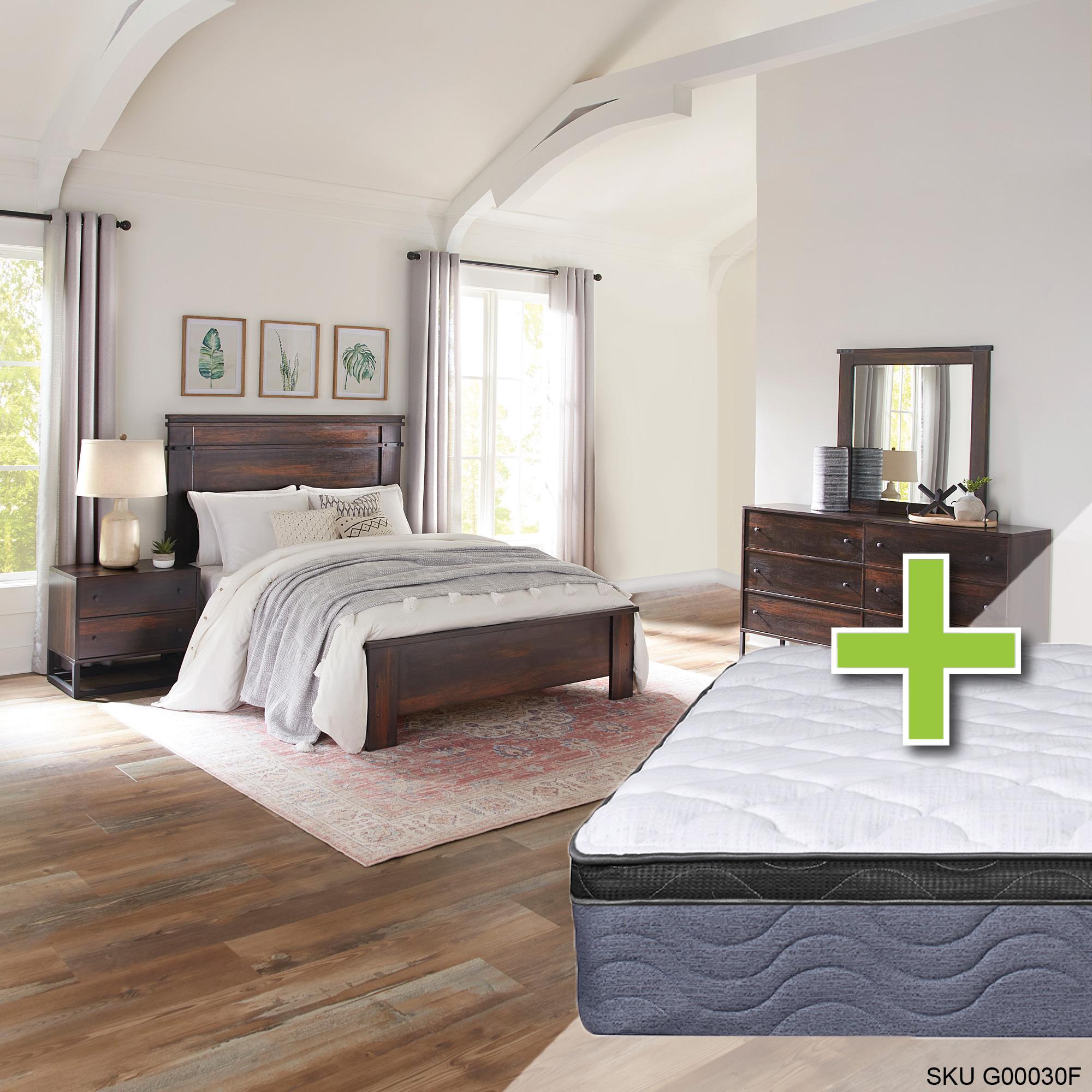 Queen Wallace Bed w/9.5" Tight Top Extra Firm Memory Foam Mattress & Chest, Dresser, Mirror, Nightst