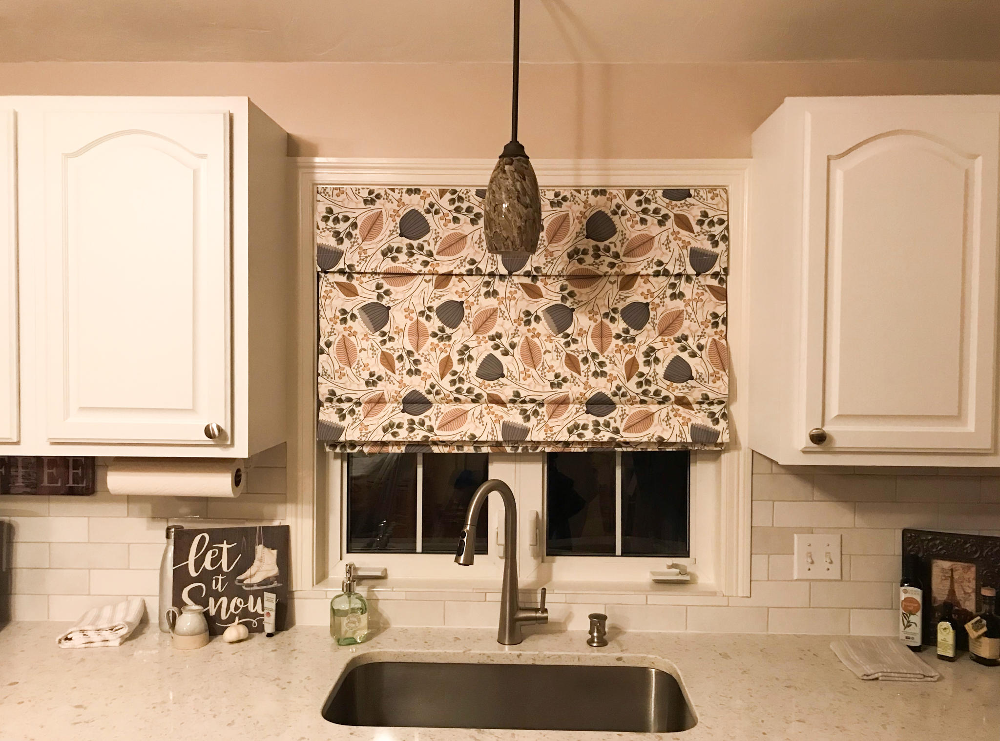 Cordless Roman shades are the most practical, yet stylish option for your kitchen. With hundreds of customization options, we're able to help you find the perfect match for your space!