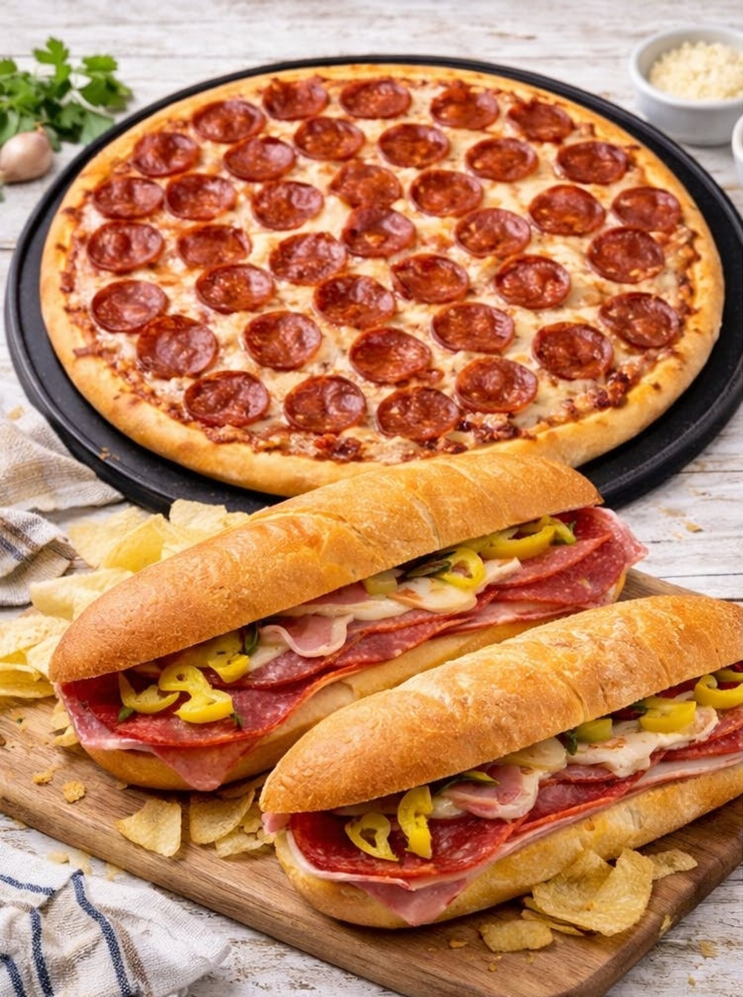 14'' Large One Topping Pizza & Two Rich Boy Subs Friday Special