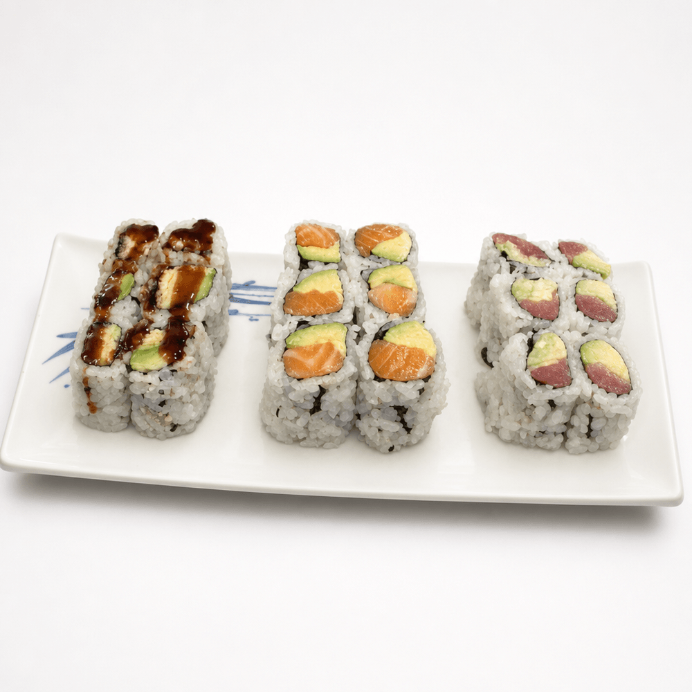 Eel Avocado, Tuna Cucumber, Salmon Avocado Roll