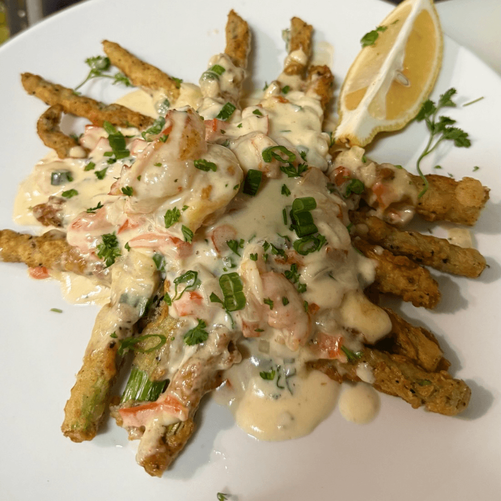 Fried Asparagus with Creamy Crab Sauce