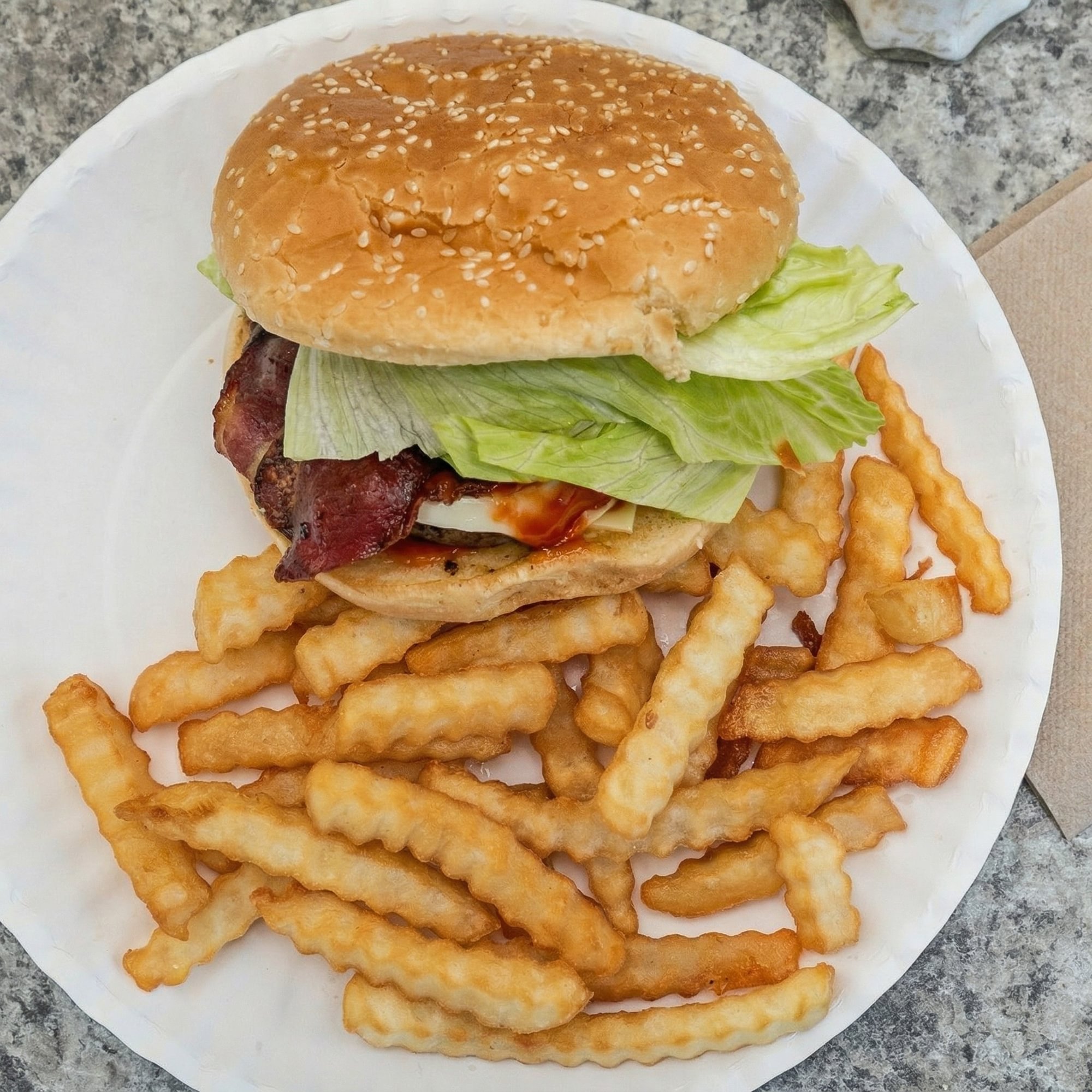 The Cobbleland with Bacon Burger with Fries