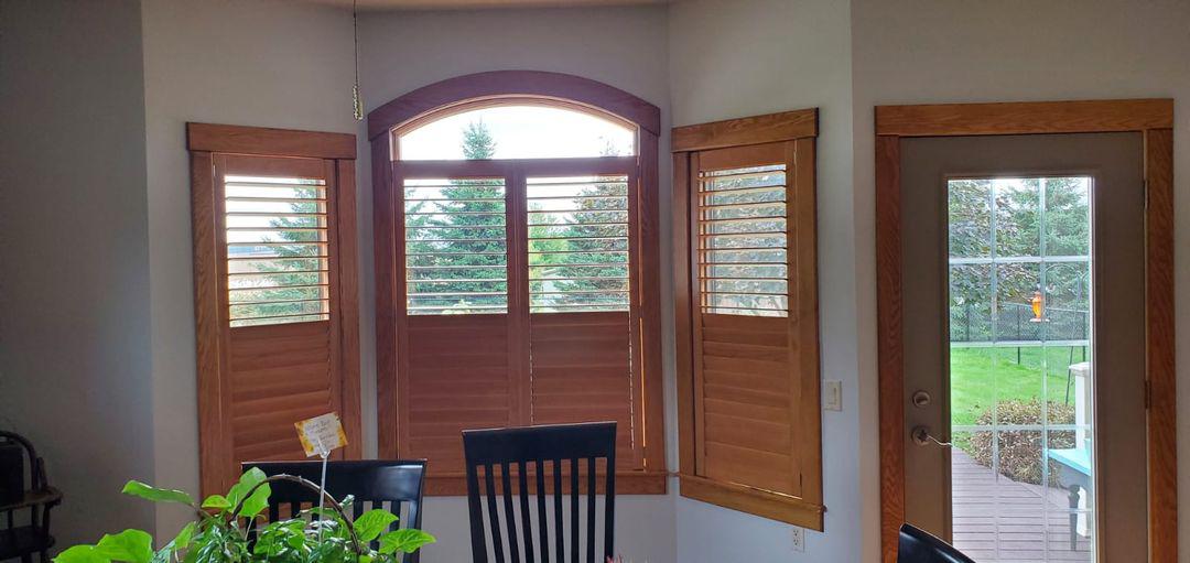 Check out the lovely natural woodwork in this Mapleton home! We couldn't bear to cover it with Curtains-and that's why we installed Wood Shutters. They're the perfect match!  BudgetBlindsMankato  WoodShutters  NaturalShutters  FreeConsultation  WindowWednesday  MapletonMN