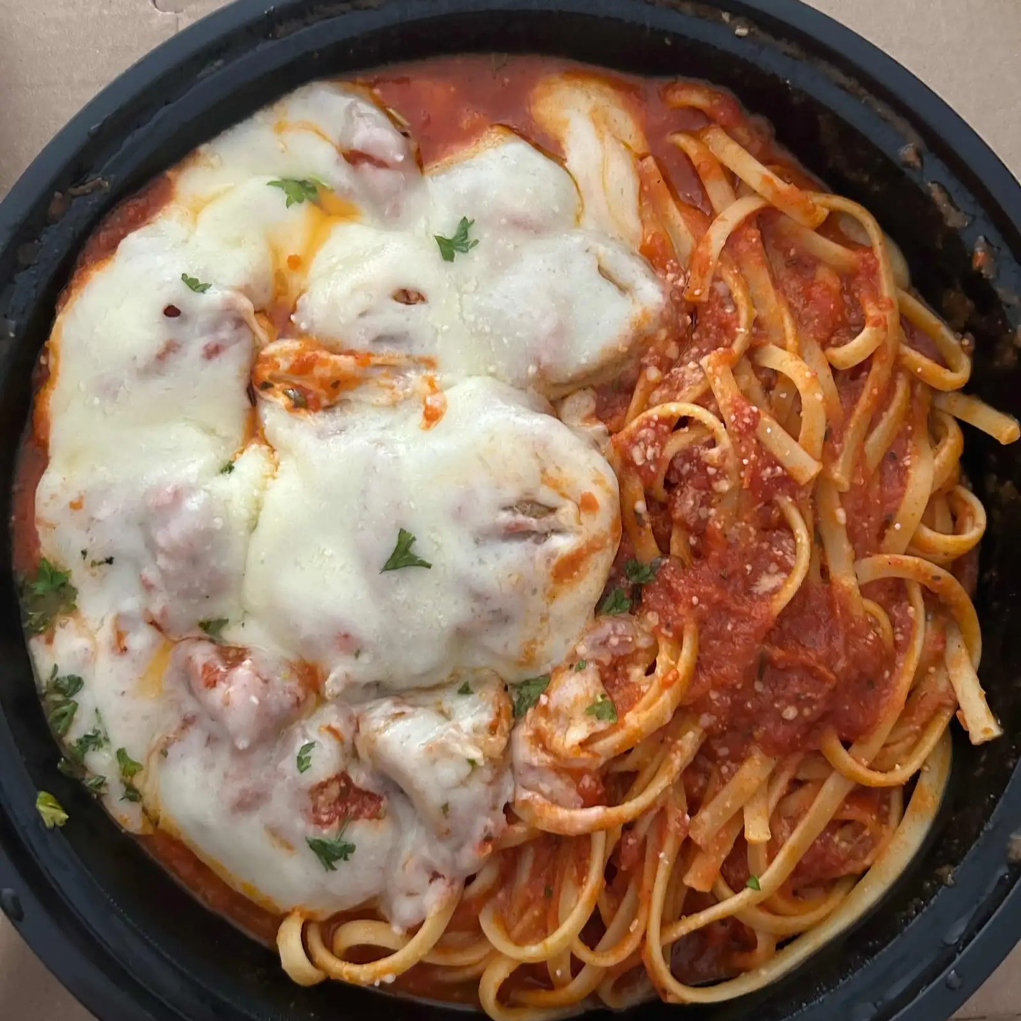 Meatballs & Sausage Parmigiana Dish