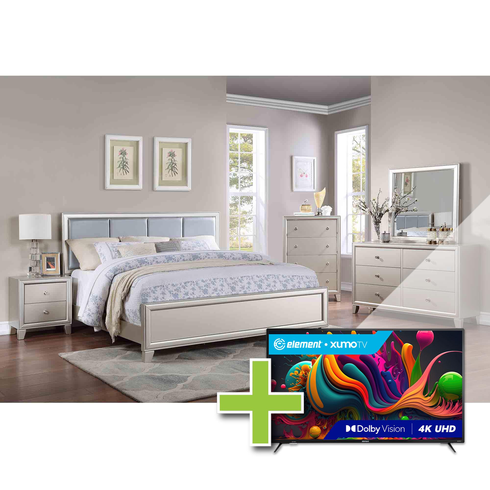 Queen Omni Bed w/Chest, Dresser, Mirror, Nightstand + 55" Element TV