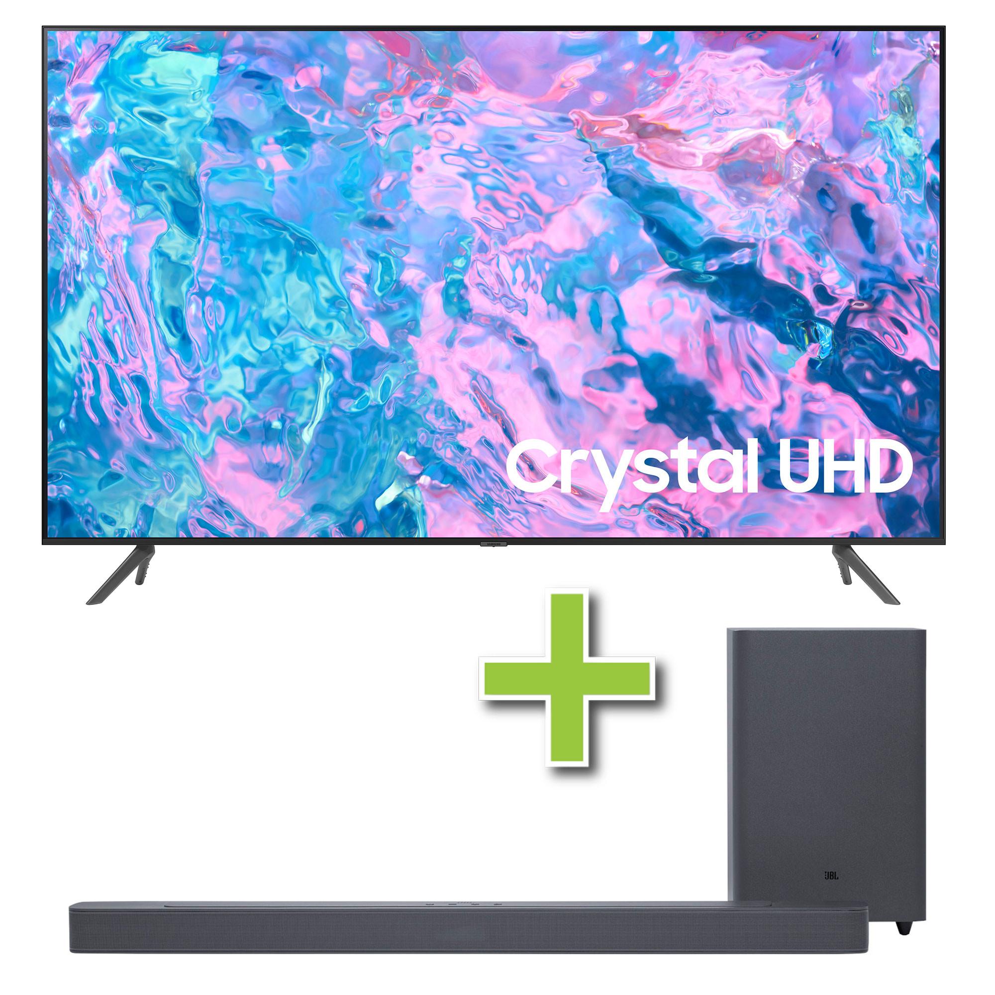 65" Samsung 4K UHD Smart TV & JBL 2.1 Channel Soundbar w/ Wireless Subwoofer