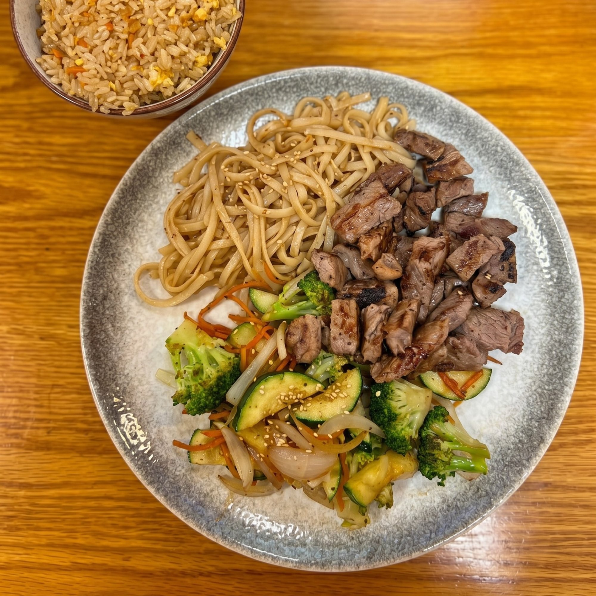 Hibachi Steak with Vegetable Fried Rice and Udon Noodles