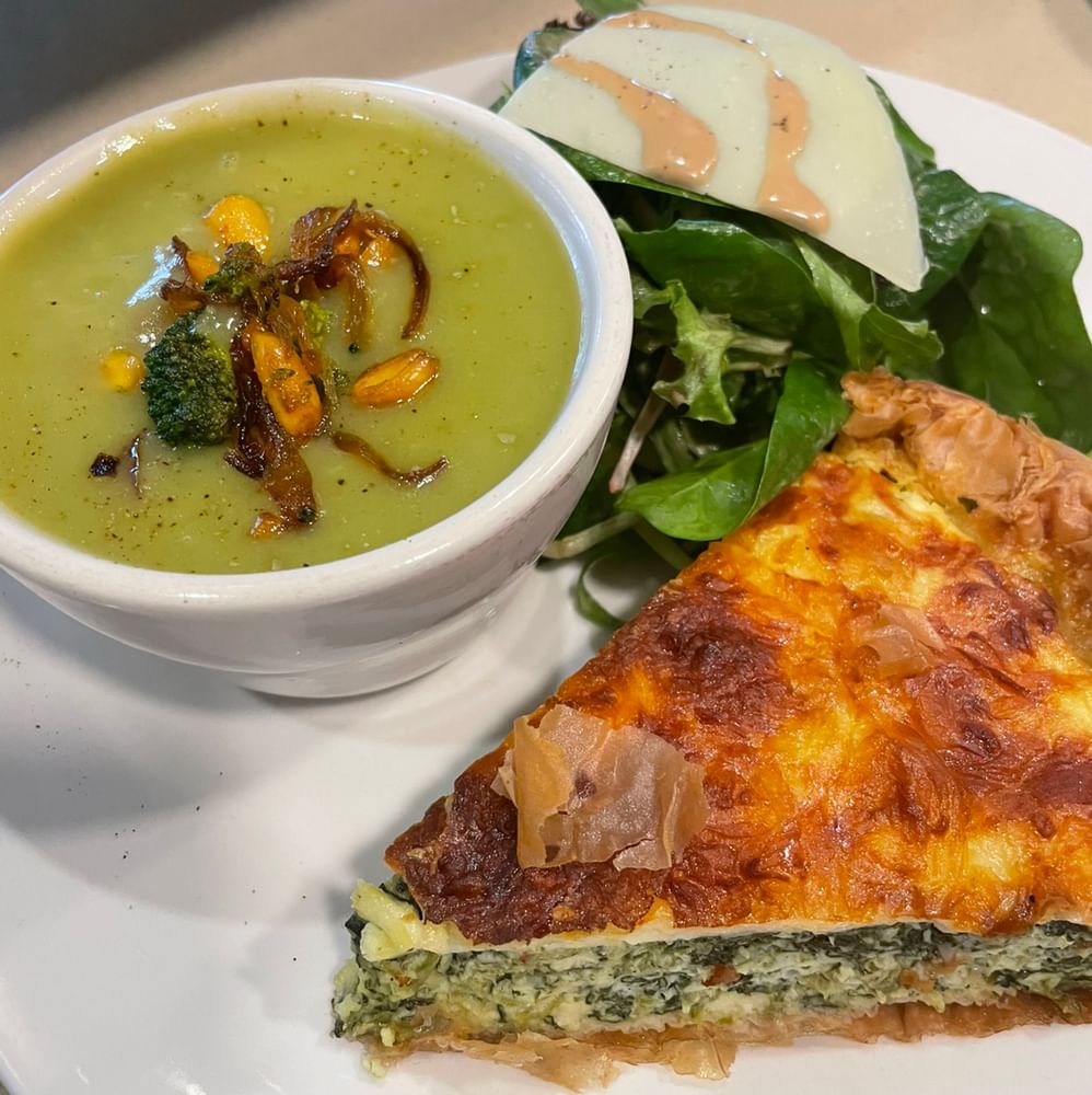 Cup of Soup, Mixed Greens Salad & Half of Any Kind of Sandwich or Quiche