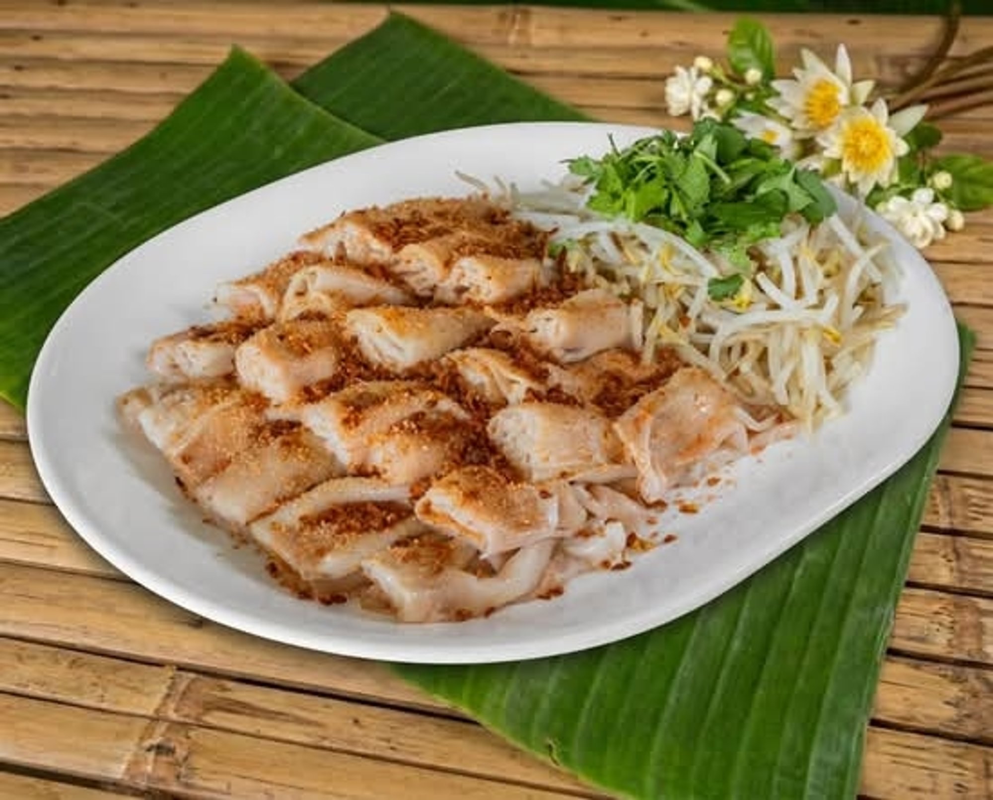 Steamed Rice Paper with Dried Minced Shrimp (Bánh Cuốn Tôm Cháy)