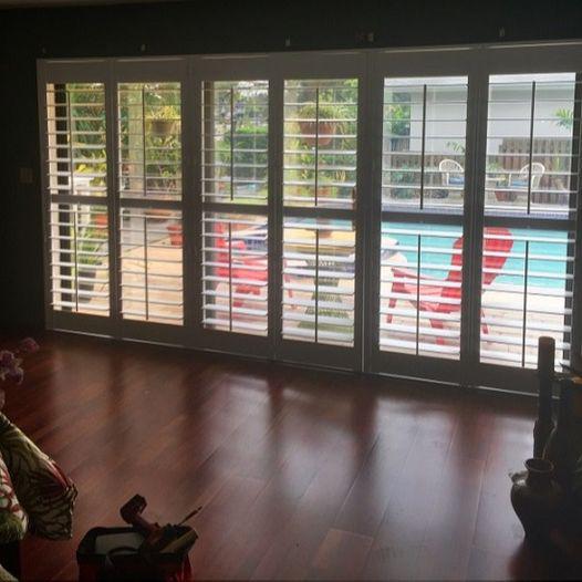 Shutters are a perfect addition to this La Jolla home on this sliding glass door!   BudgetBlindsPointLoma  FreeConsultation