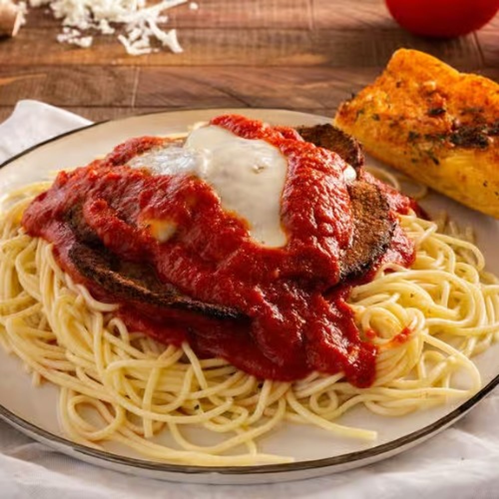 Eggplant Parmigiana on a Bed of Pasta a La Tootsie