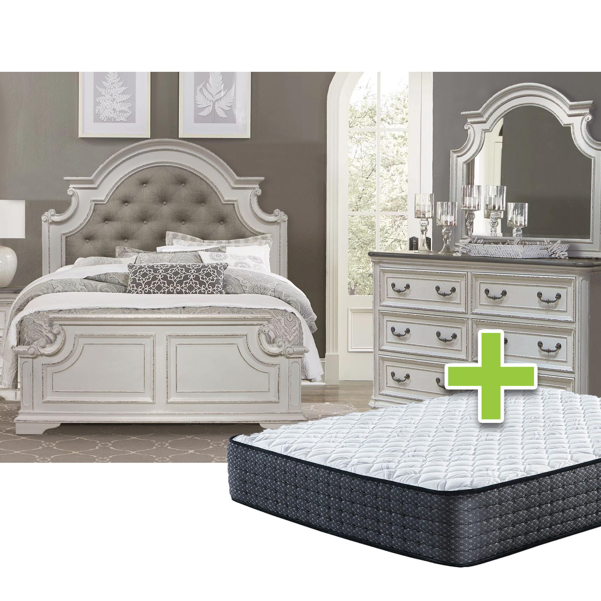 Queen Madison Bed w/12" Upland Premium Better Tight Top Firm Mattress, Dresser, Mirror, Nightstand