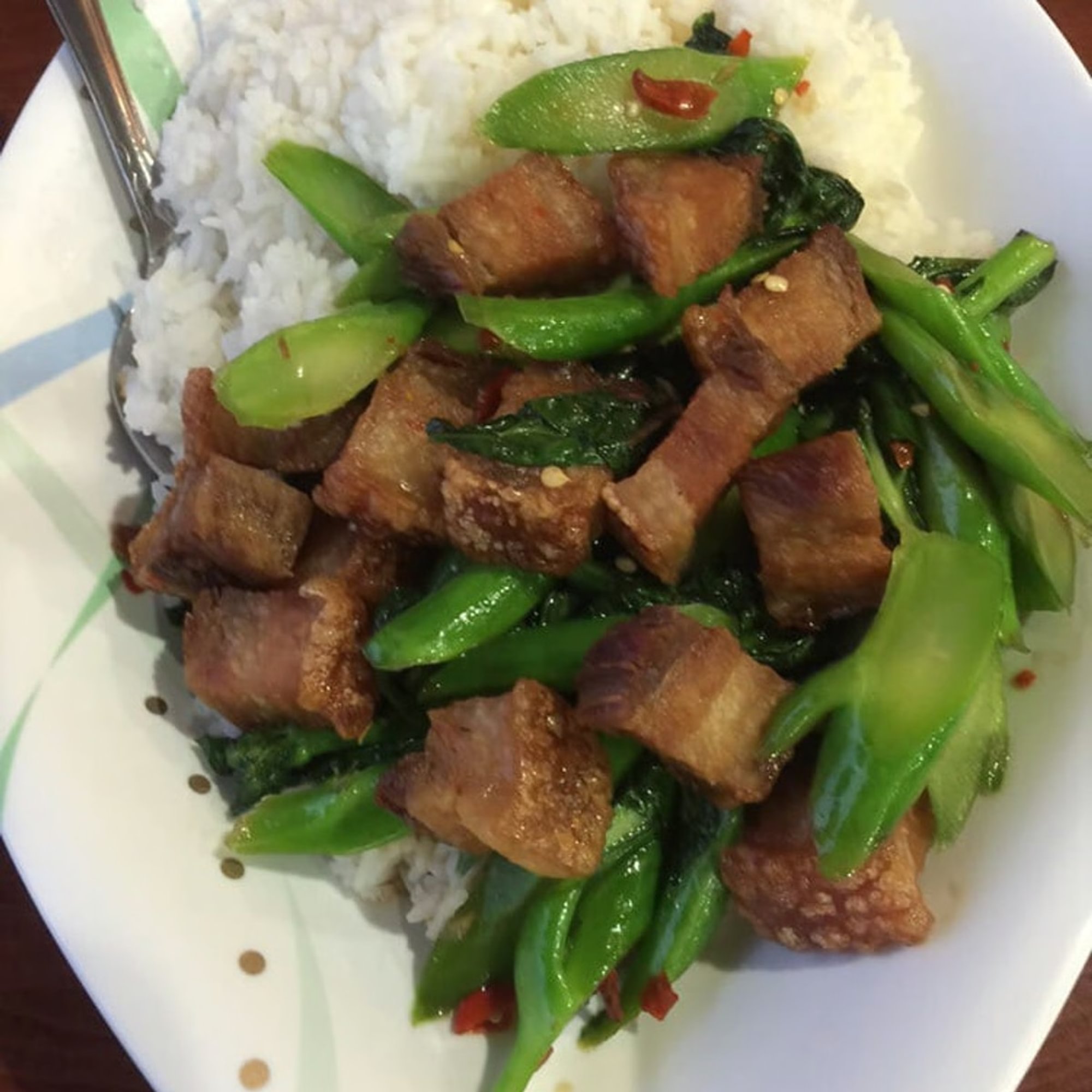 Chinese Broccoli and Crispy Pork Over Rice