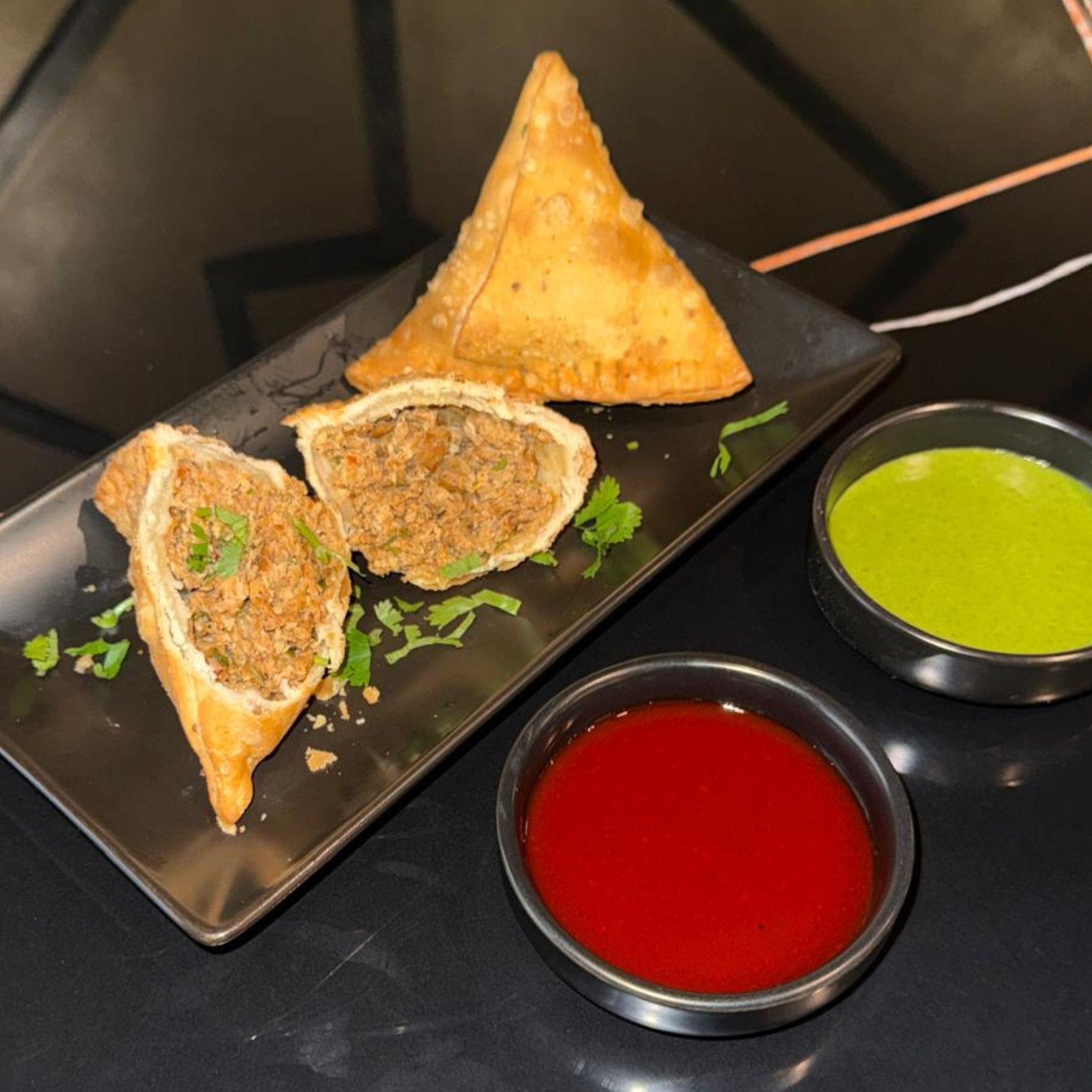 Keema Crunch Samosa — Crispy Shell. Juicy Chicken Inside.