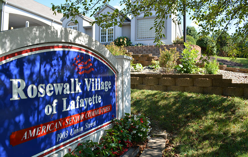 Rosewalk Village of Lafayette exterior with sign.