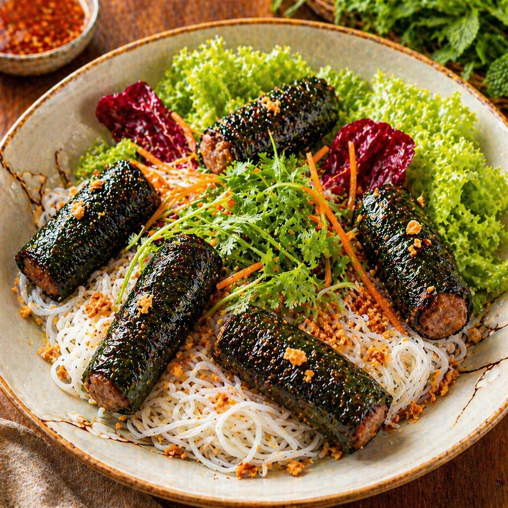 B6_ Noodle Salad with Grilled Pepper Leaf Beef Rolls