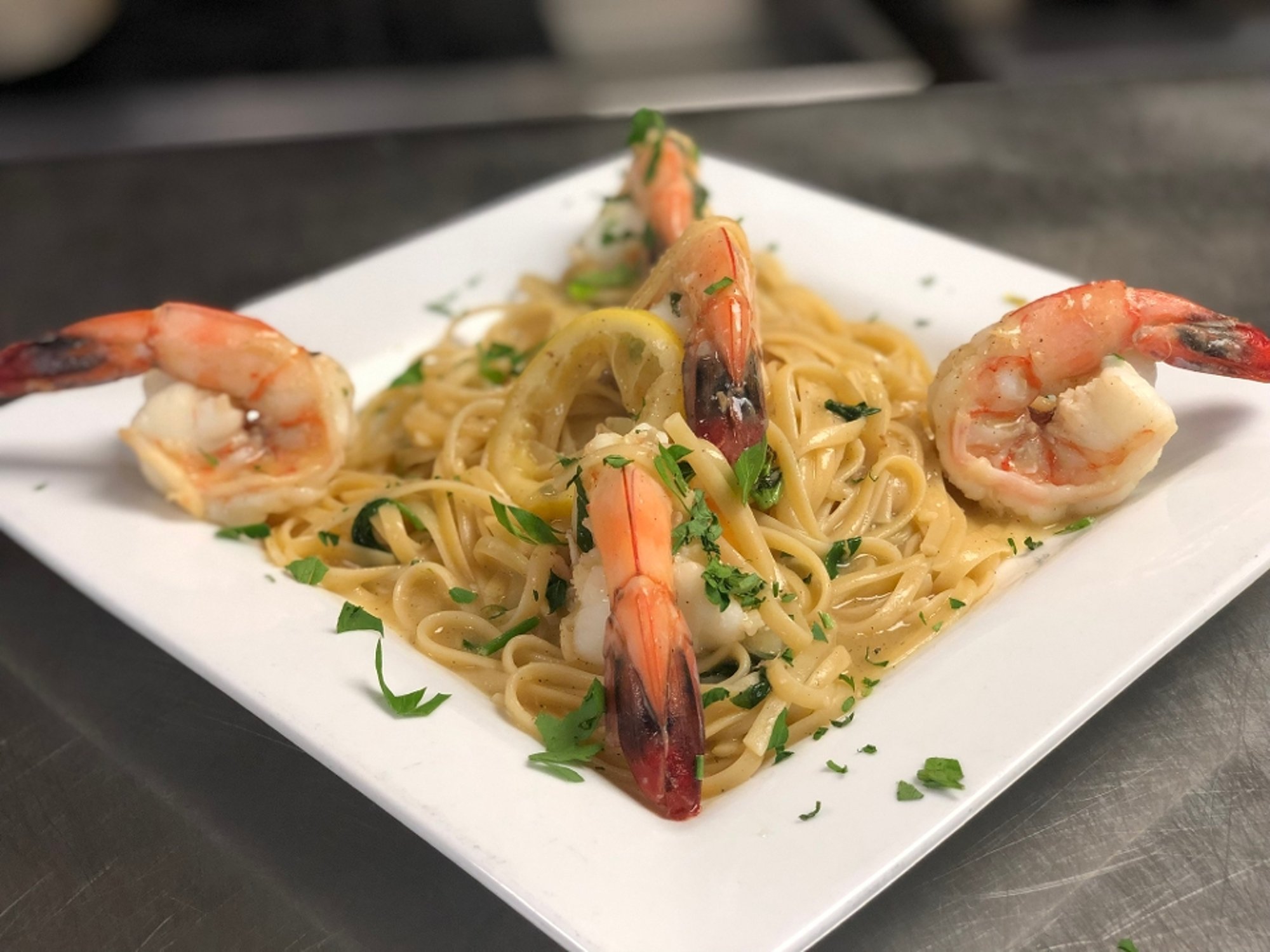 Shrimp Scampi Over Linguine