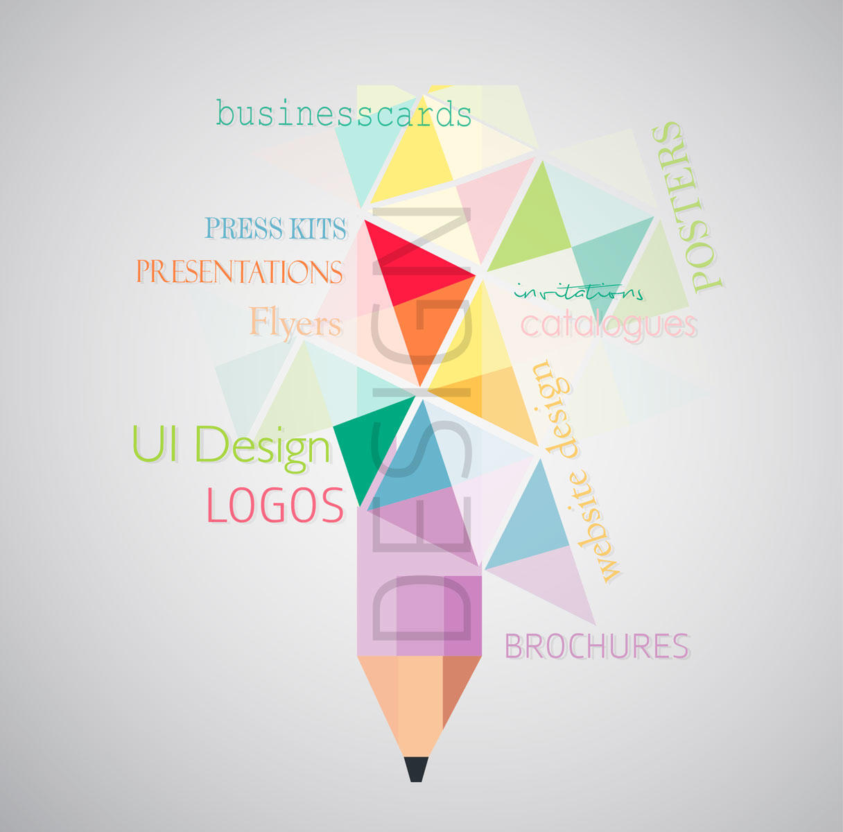 Logos, brochures, event materials, website design, application UI,